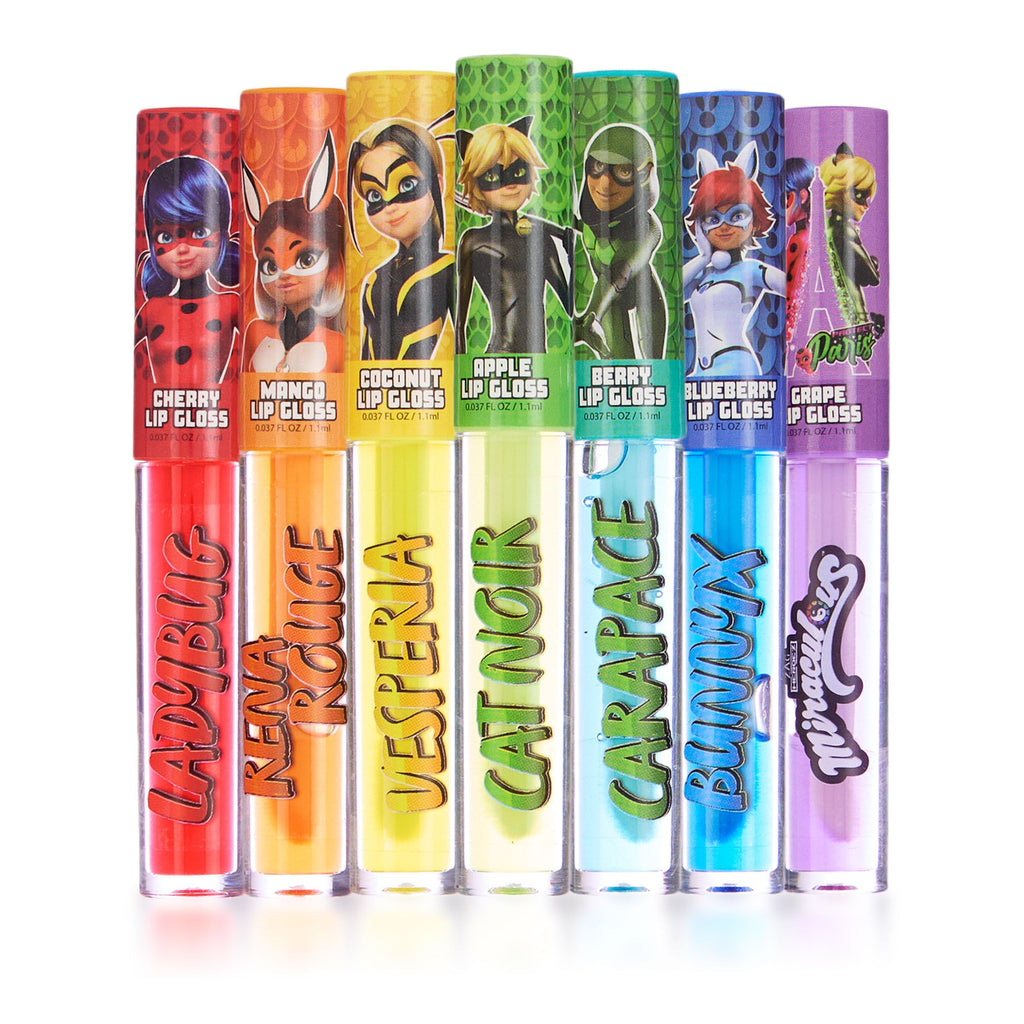 Miraculous 7pc Lip Gloss Set – Zag Heroez Collection with Fruity Flavors & Precision Wand