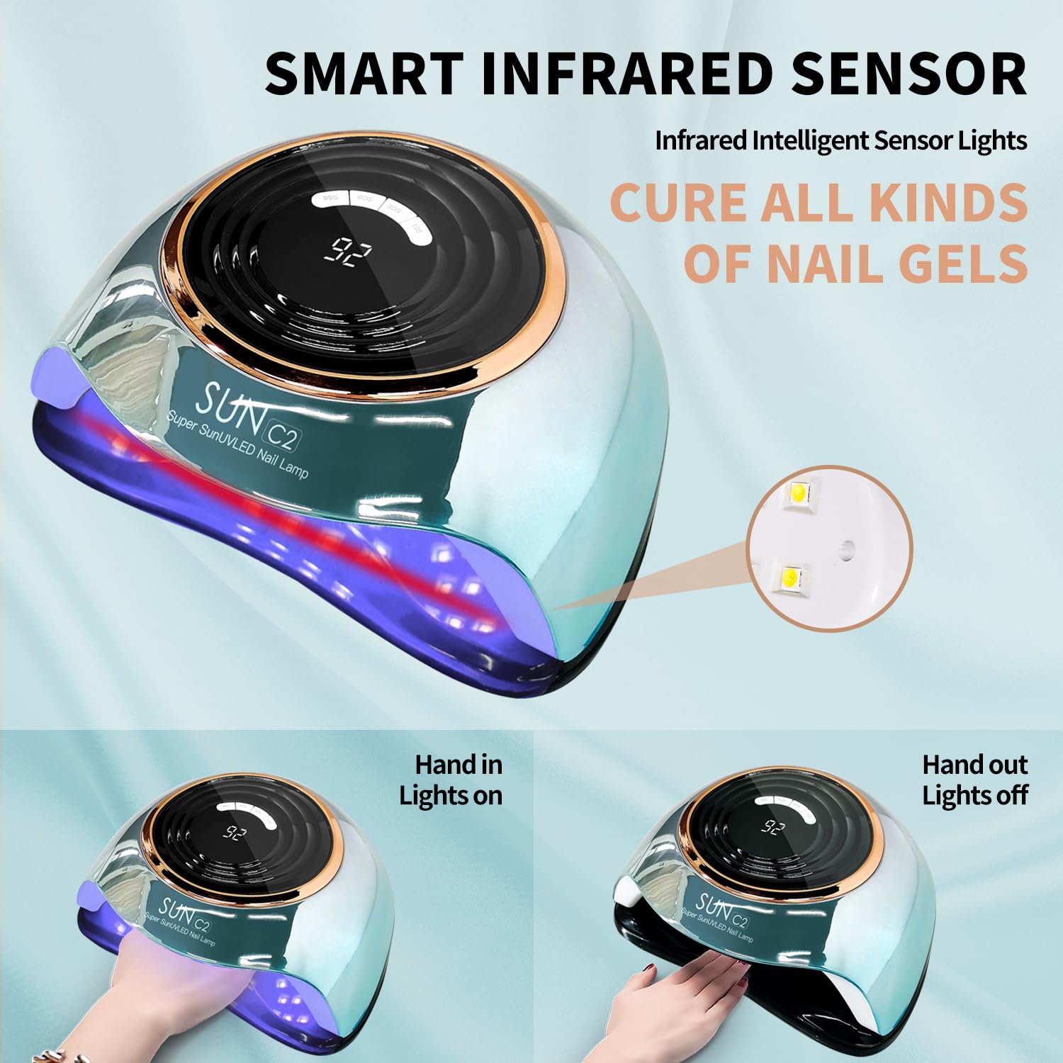 MIRAGE LAYON UV Nail Lamp 288W with 63 LED Beads, LCD Display, Auto Sensor, 4 Timers