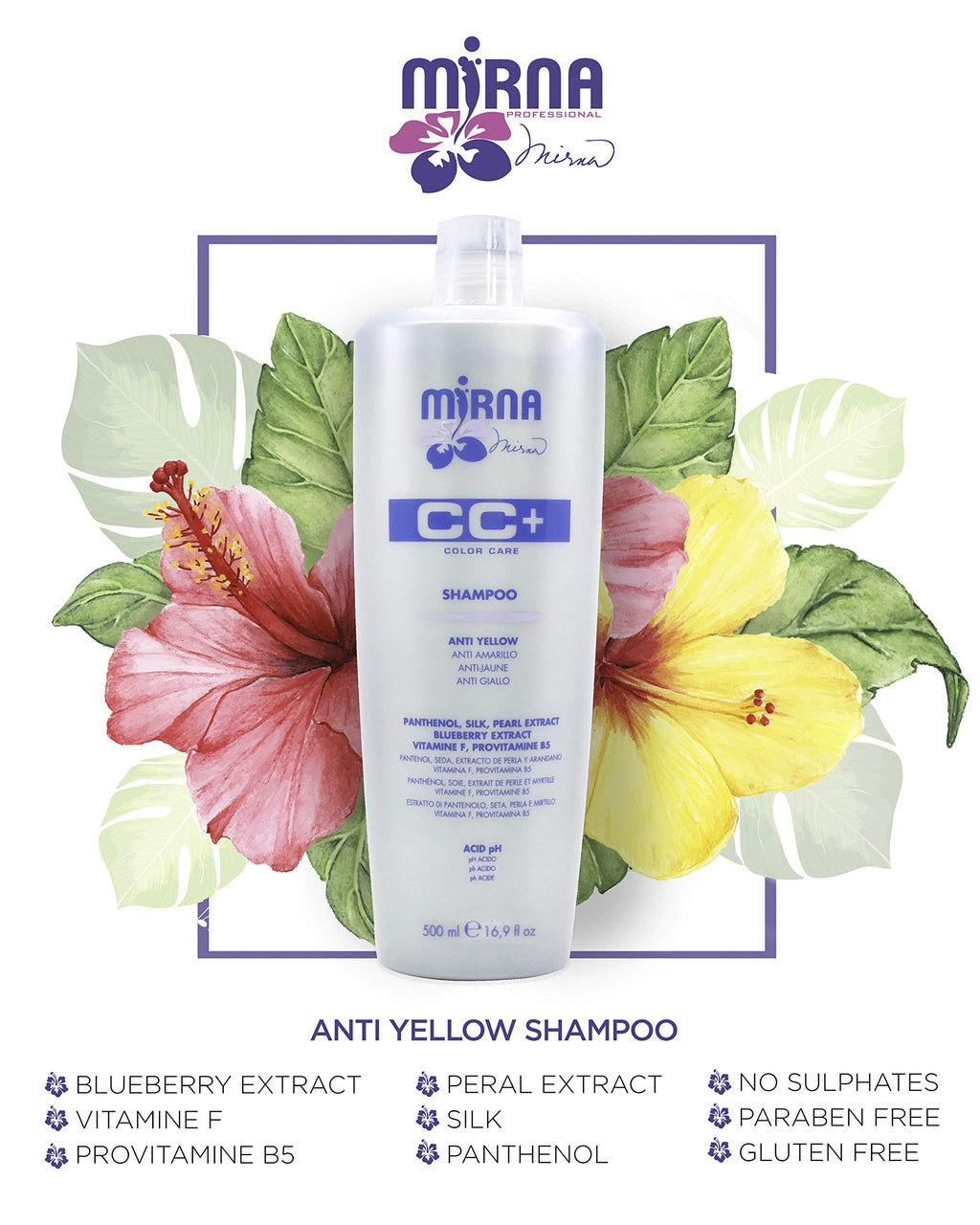 Mirna Professional Color Care NO Yellow Shampoo – Delicate pH, Blueberry & Silk