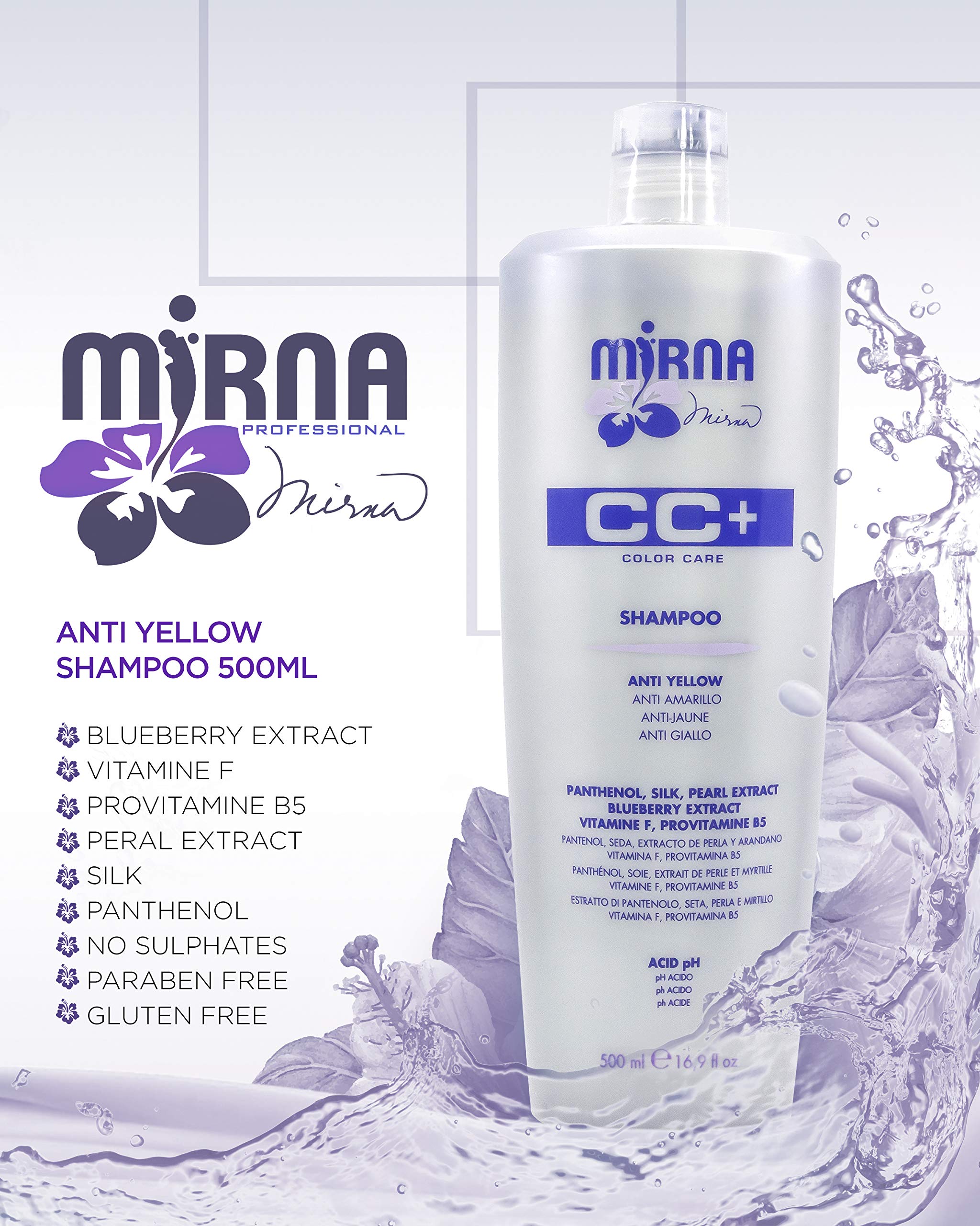Mirna Professional Color Care NO Yellow Shampoo – Delicate pH, Blueberry & Silk