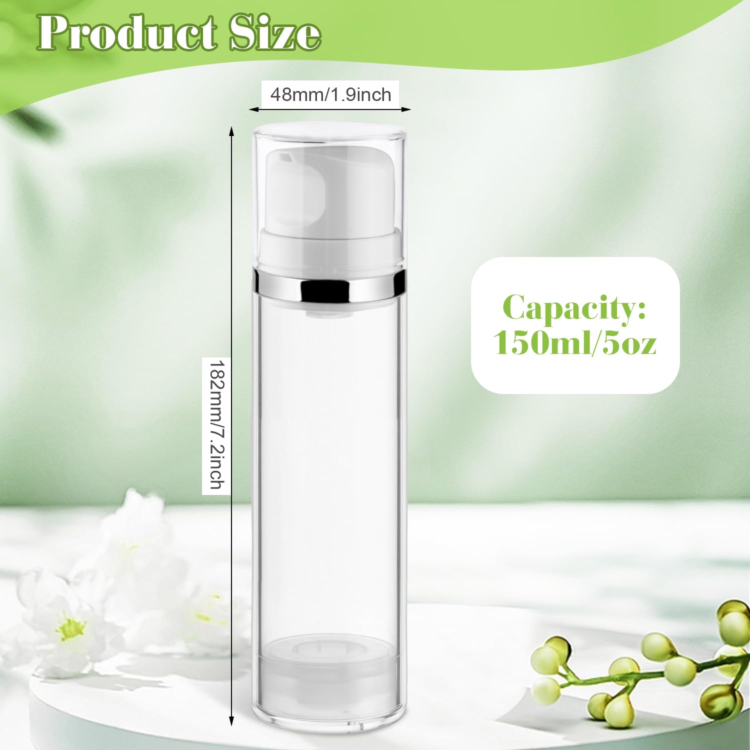 Mirrline 4-Piece 150ml Airless Pump Bottles | Vacuum Dispenser Travel Containers (2-Pack)