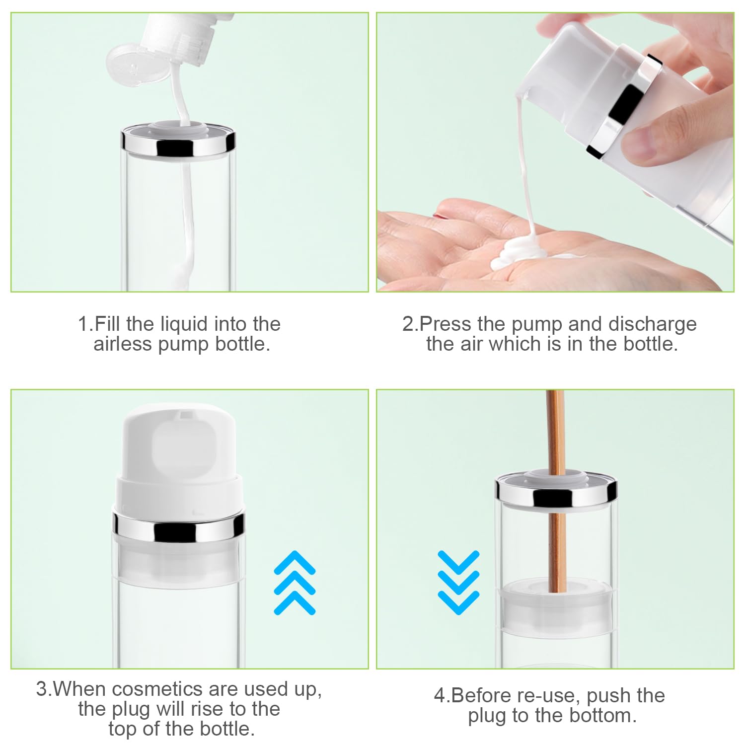 Mirrline 4-Piece 150ml Airless Pump Bottles | Vacuum Dispenser Travel Containers (2-Pack)
