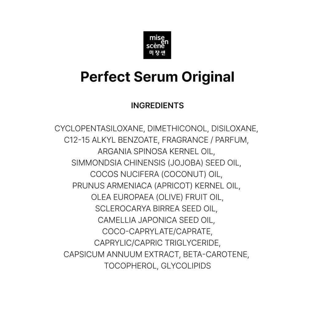 Mise En Scene Perfect Serum Original | Heat Protectant Hair Oil with Argan | Frizz Control & Shine | 2.7 fl oz