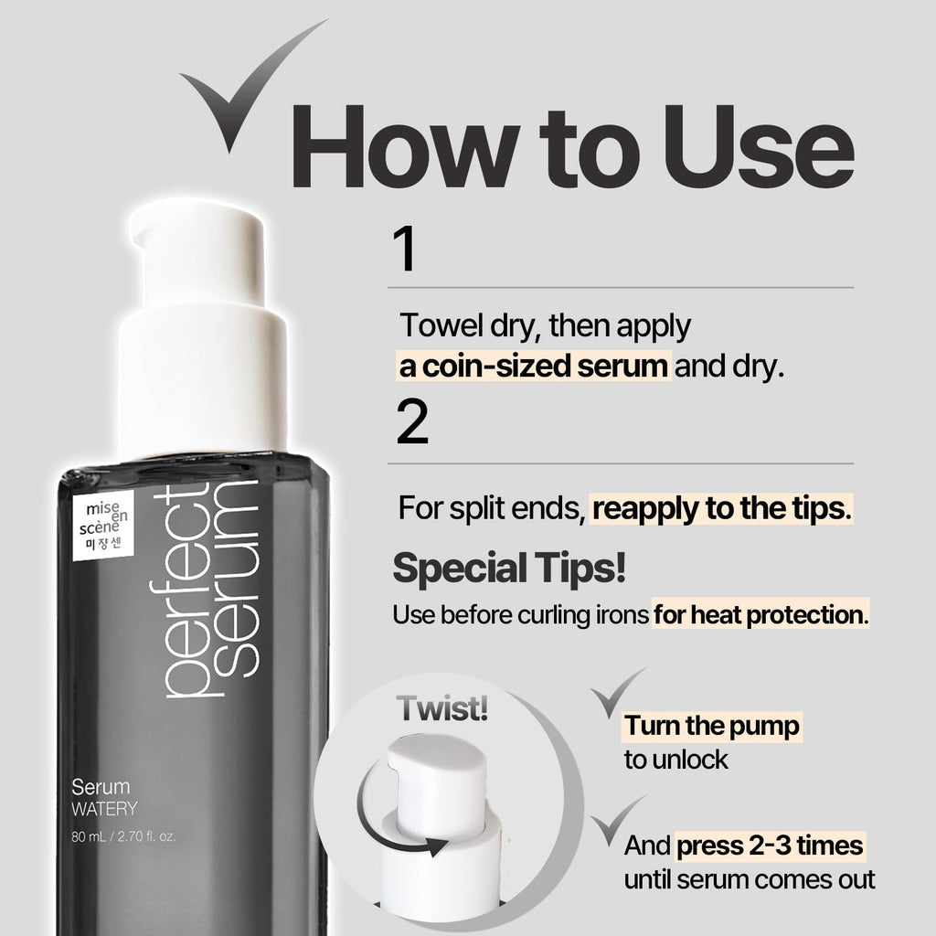 Mise En Scene Perfect Serum Watery – Lightweight Hair Oil for Fine, Low Porosity Hair | Citrus Scent | 2.70 fl oz