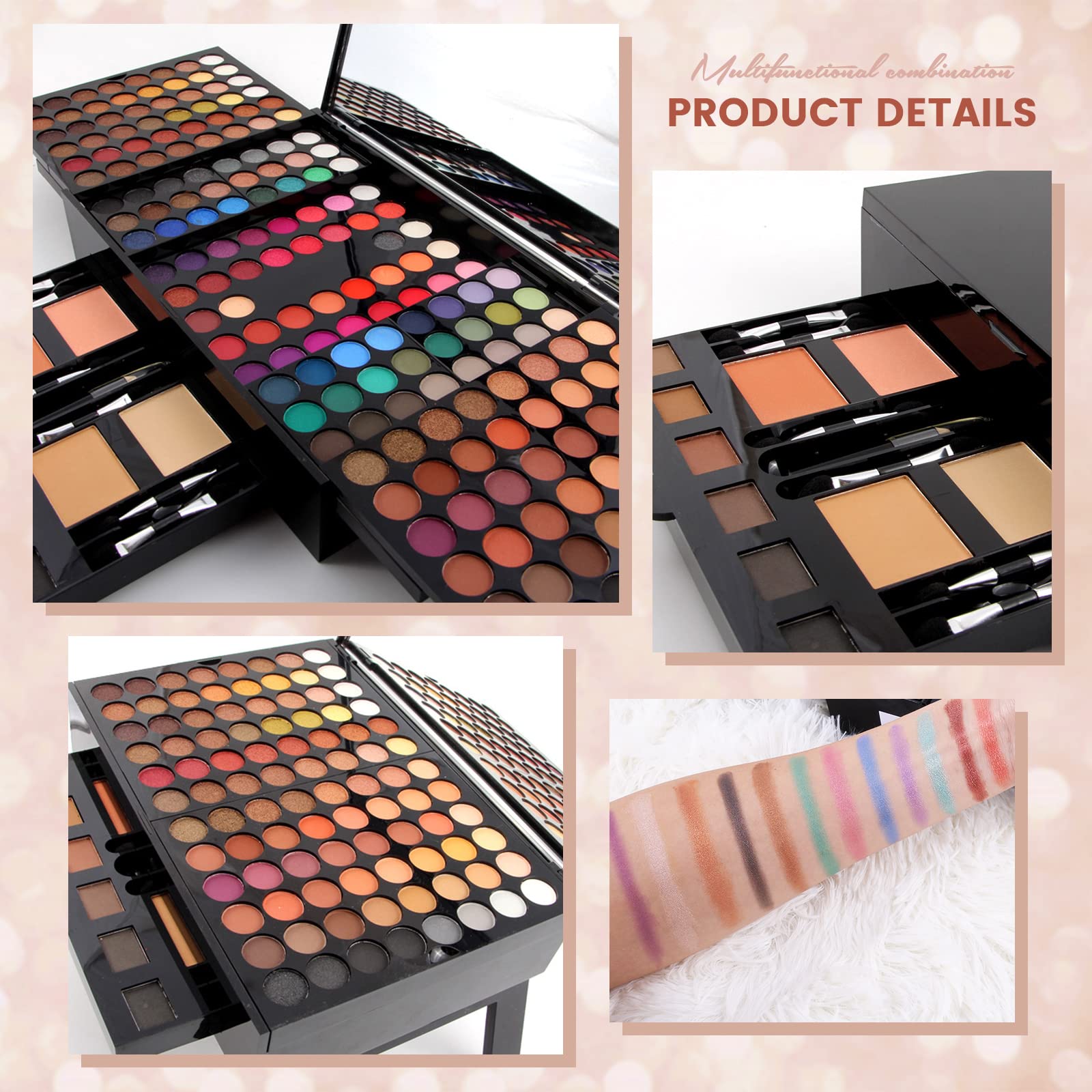 Miss Rose 190 Colors Cosmetic Make up Piano Box Set – All-in-1 Makeup Gift Set (Color A)
