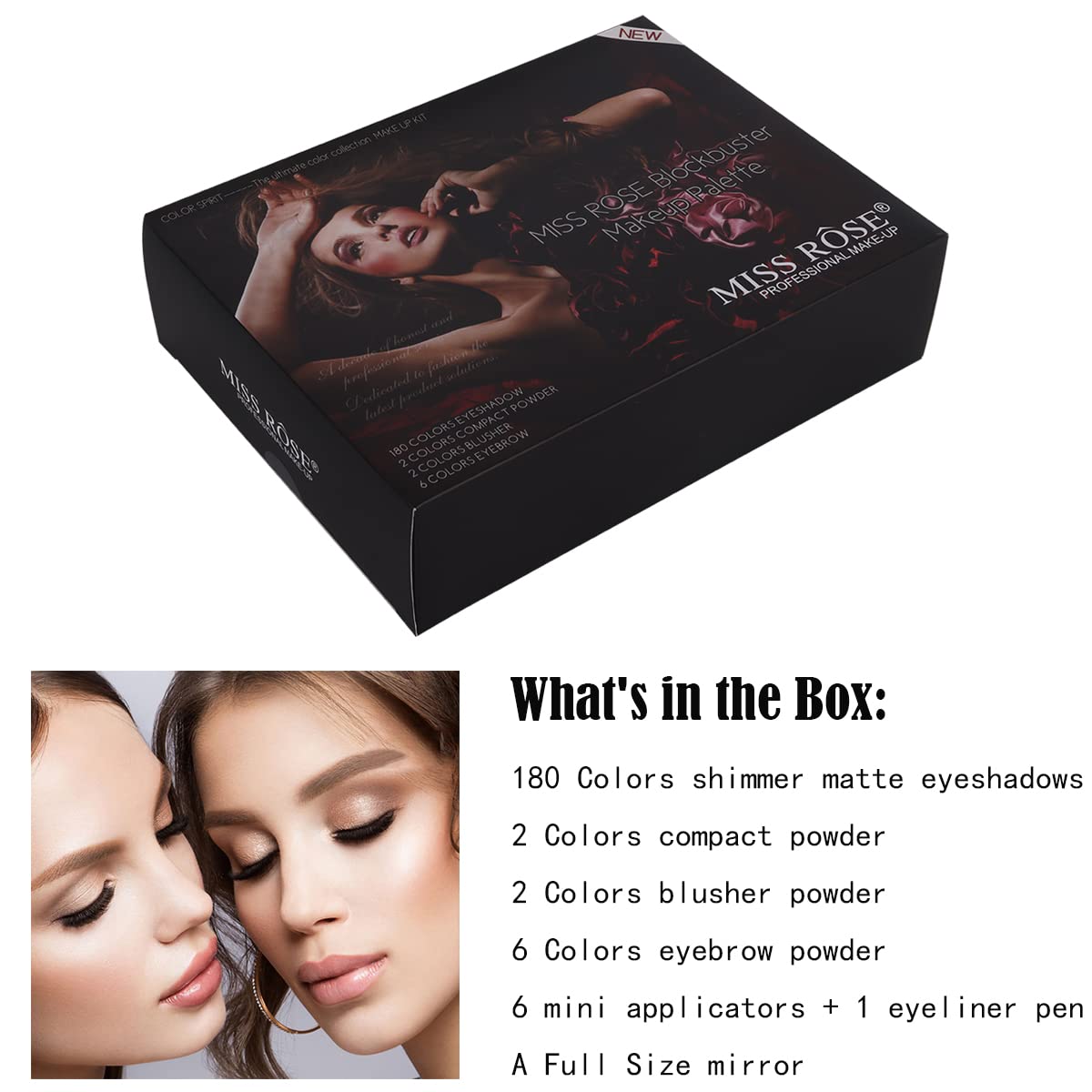 Miss Rose 190 Colors Cosmetic Make up Piano Box Set – All-in-1 Makeup Gift Set (Color A)