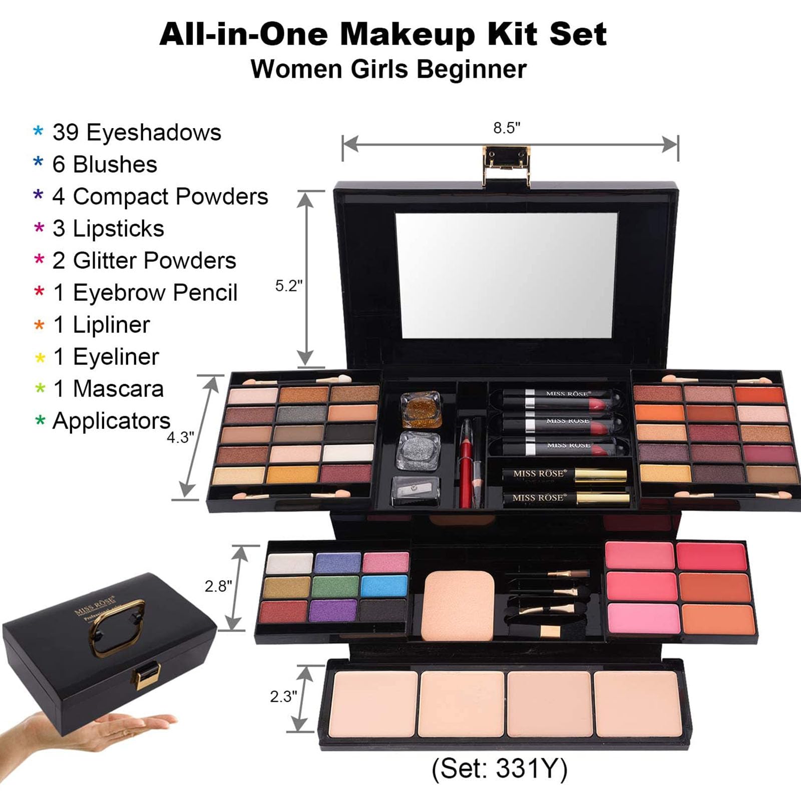 MISS ROSE M 58 Color Professional Makeup Palette – All-in-One Makeup Kit (331Y)