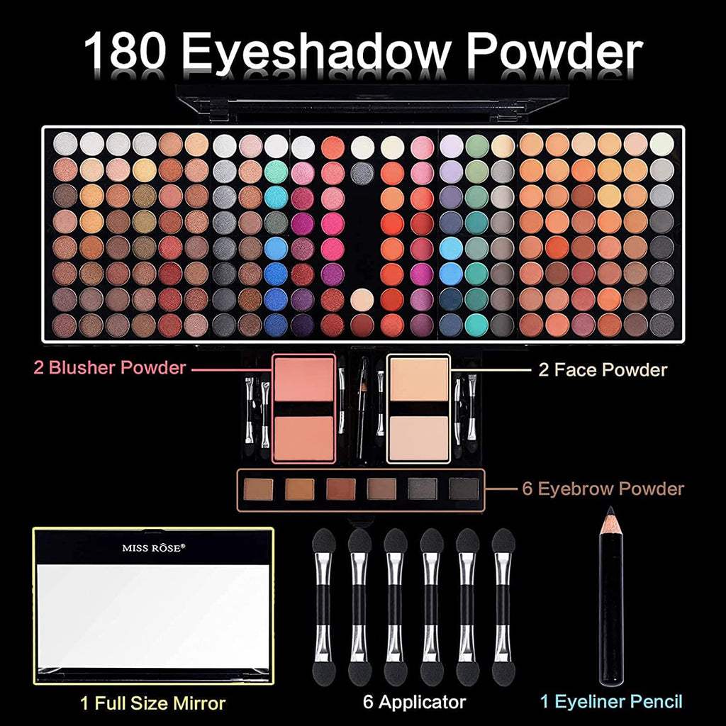 Miss Rose 190 Colors Cosmetic Make up Piano Box Set – All-in-1 Makeup Gift Set (Color A)