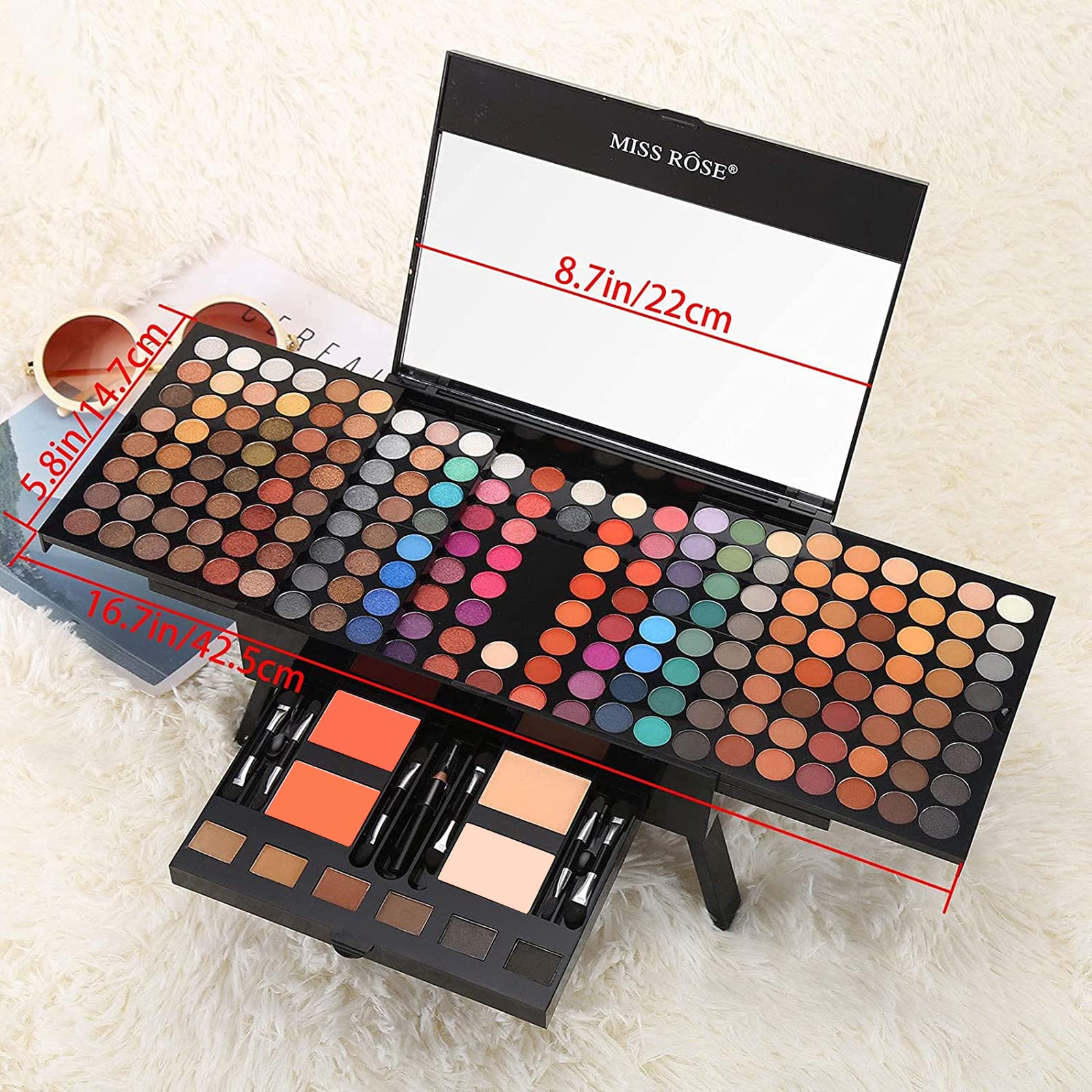 Miss Rose 190 Colors Cosmetic Make up Piano Box Set – All-in-1 Makeup Gift Set (Color A)