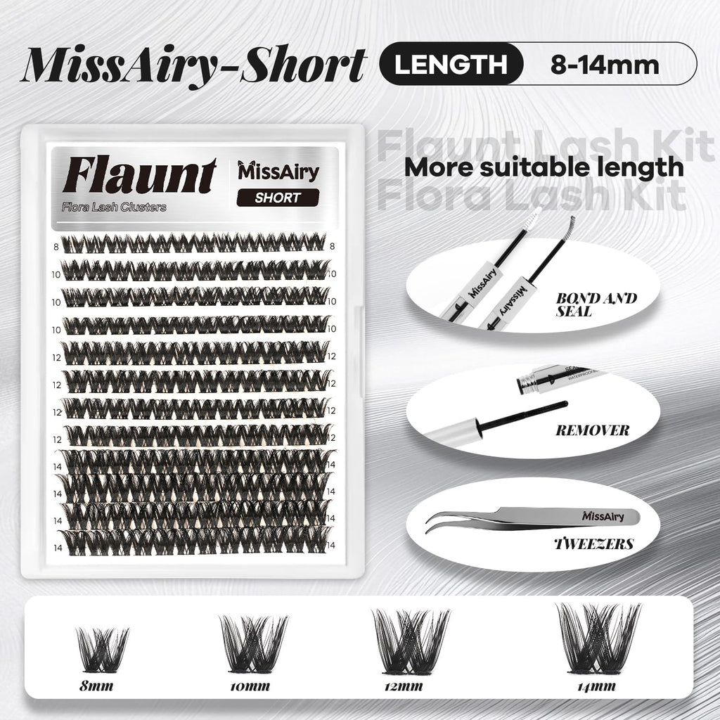 MissAiry Flaunt Lash Clusters Kit Flora 8-14mm | Light-Volume D-Curl DIY Lashes