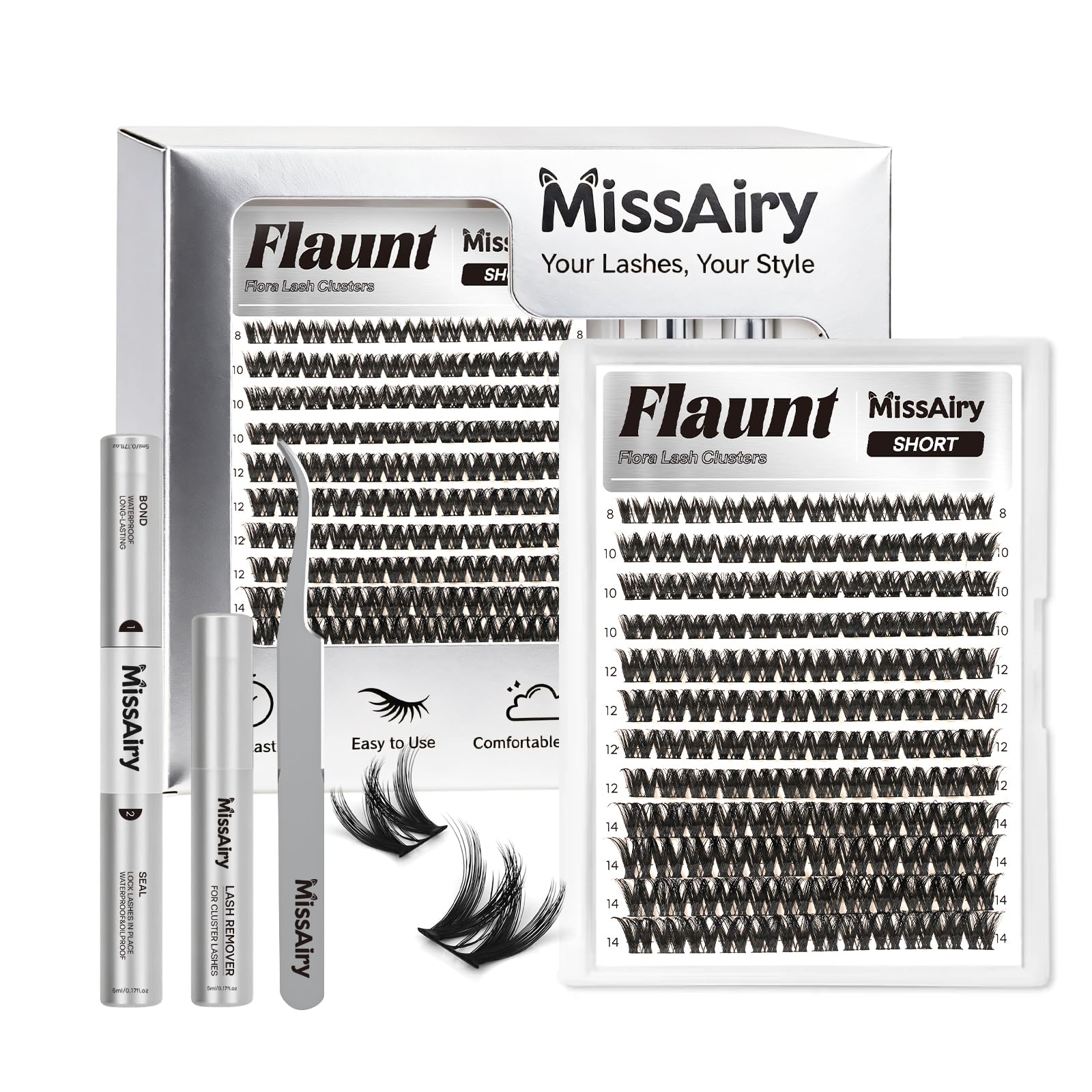 MissAiry Flaunt Lash Clusters Kit Flora 8-14mm | Light-Volume D-Curl DIY Lashes