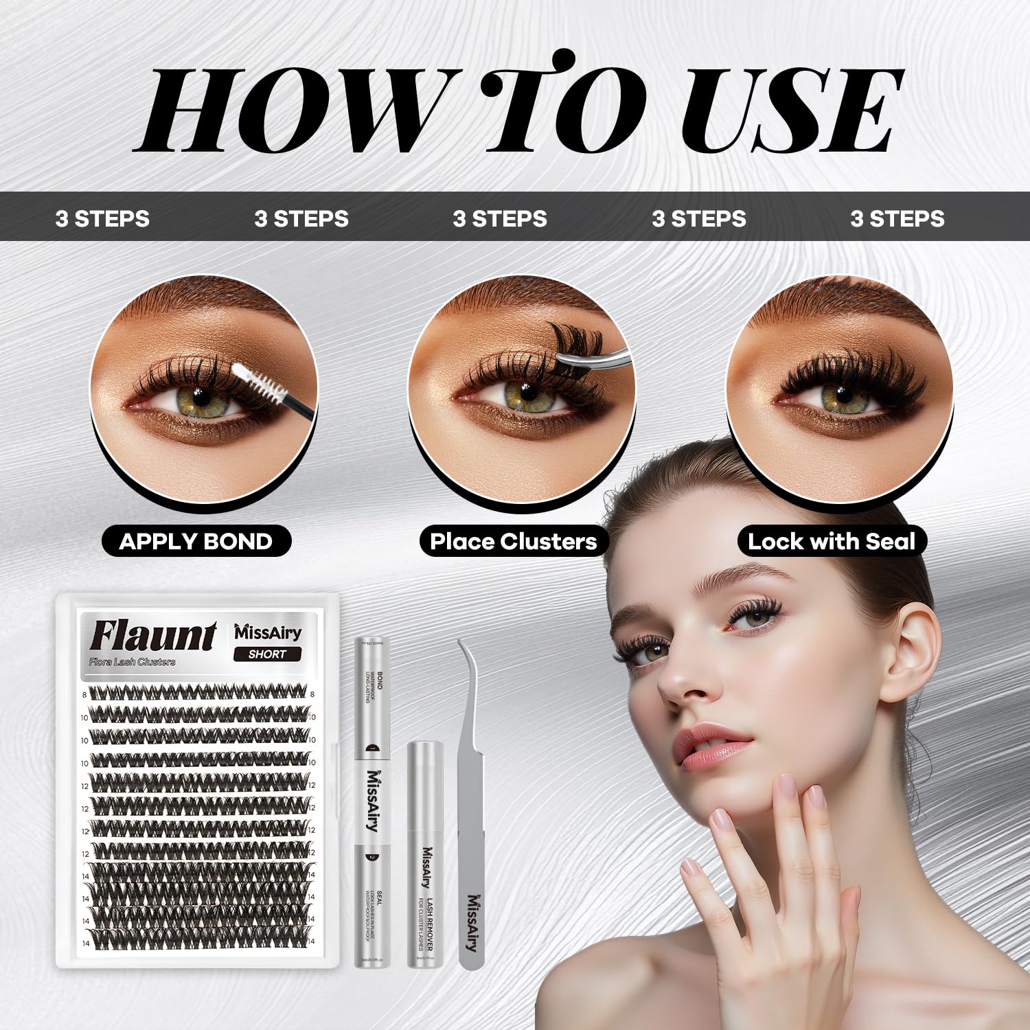 MissAiry Flaunt Lash Clusters Kit Flora 8-14mm | Light-Volume D-Curl DIY Lashes