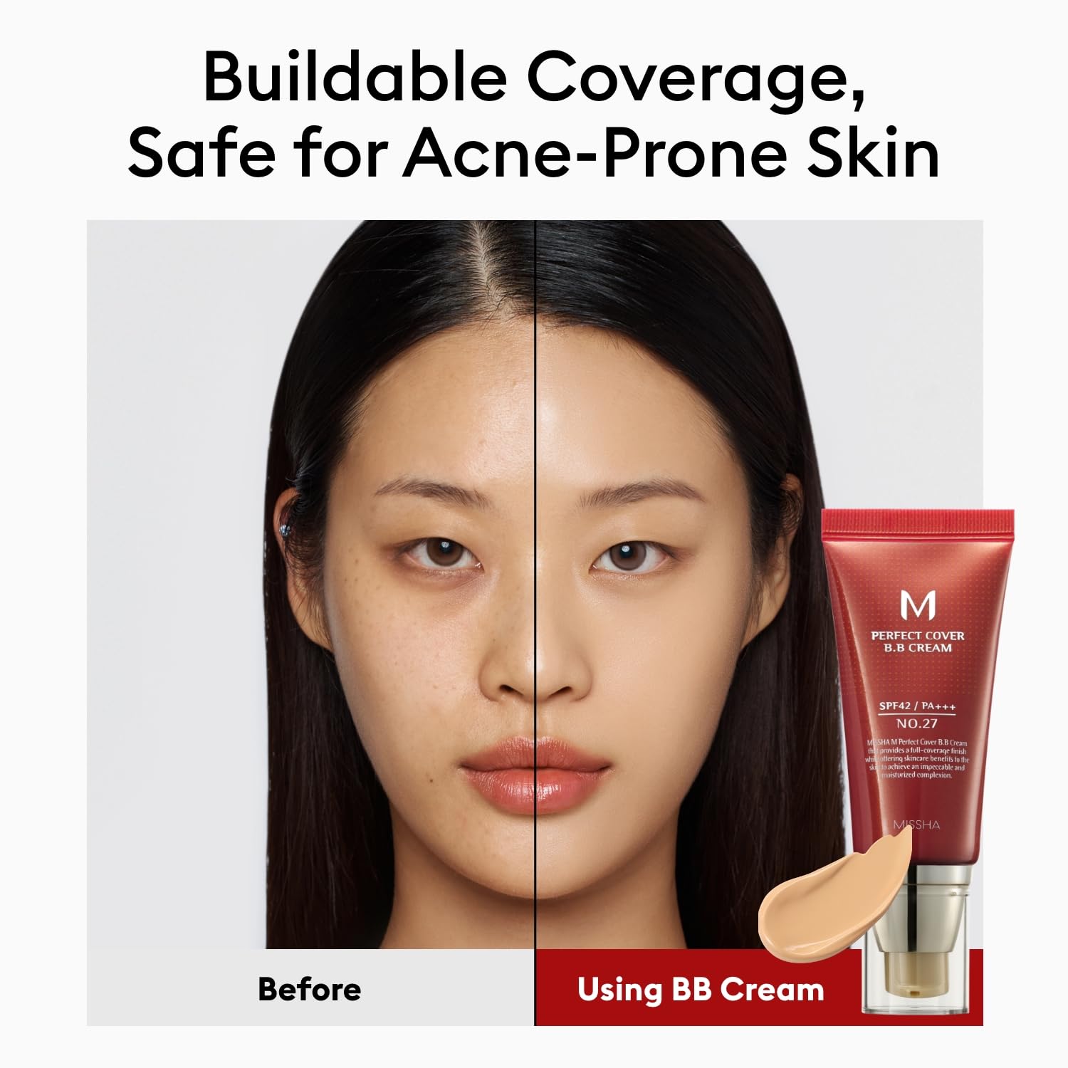 MISSHA M Perfect Cover BB Cream No.27 Honey Beige SPF 42 PA+++ | All-in-One Primer, Foundation & Concealer