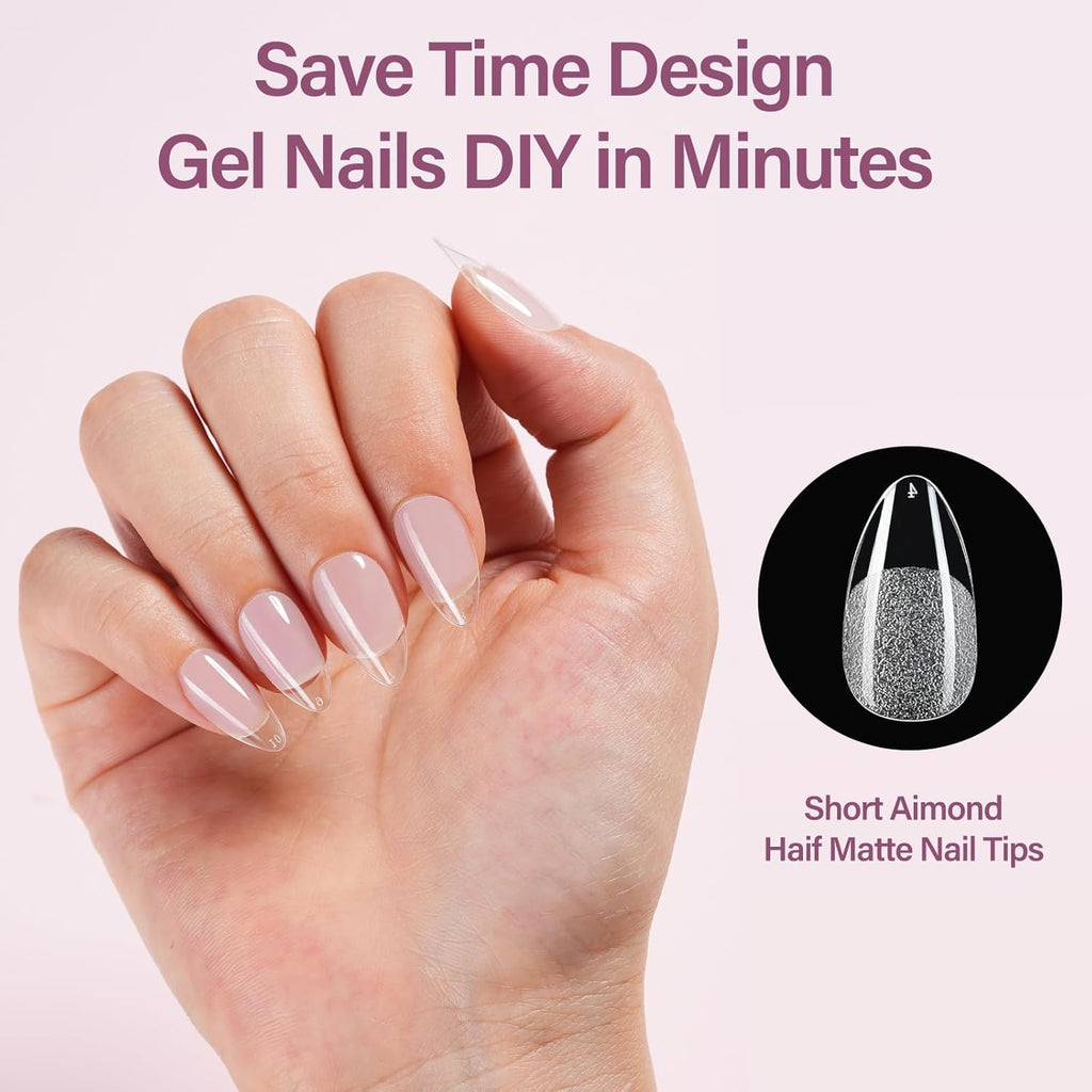 Misssix Short Almond Gel Nail Tips Kit – 360Pcs, 12 Sizes, 9-in-1 Gel Glue & Portable UV/LED Lamp