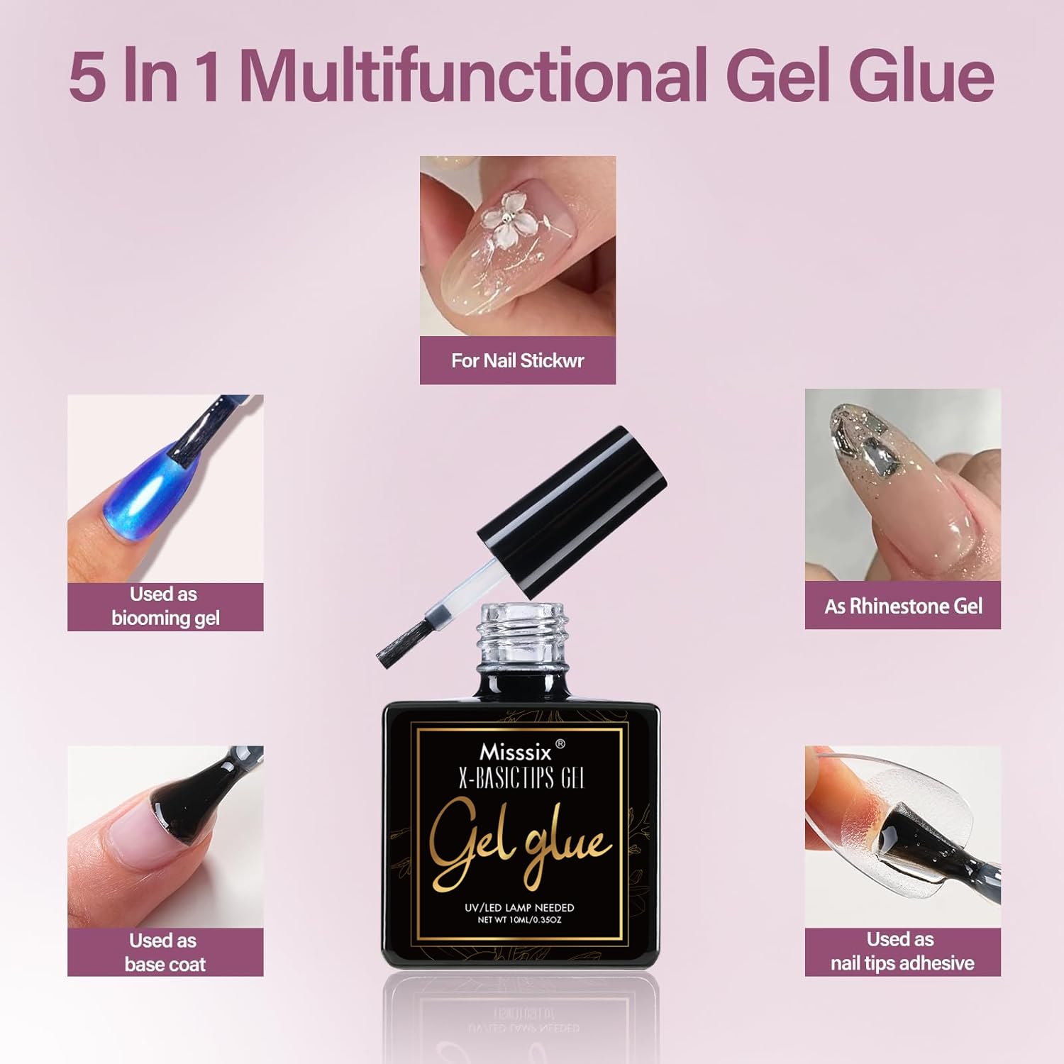 Misssix Medium Almond Gel Nail Tips Kit – 360Pcs, 12 Sizes, Portable UV Lamp