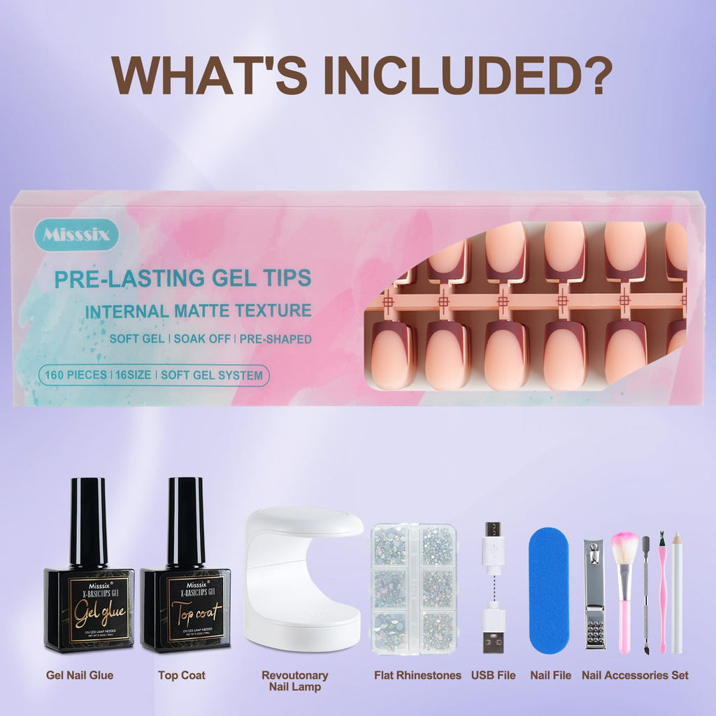 Misssix French Tip Press On Nails – 160Pcs Short Square Gel Tips Starter Kit