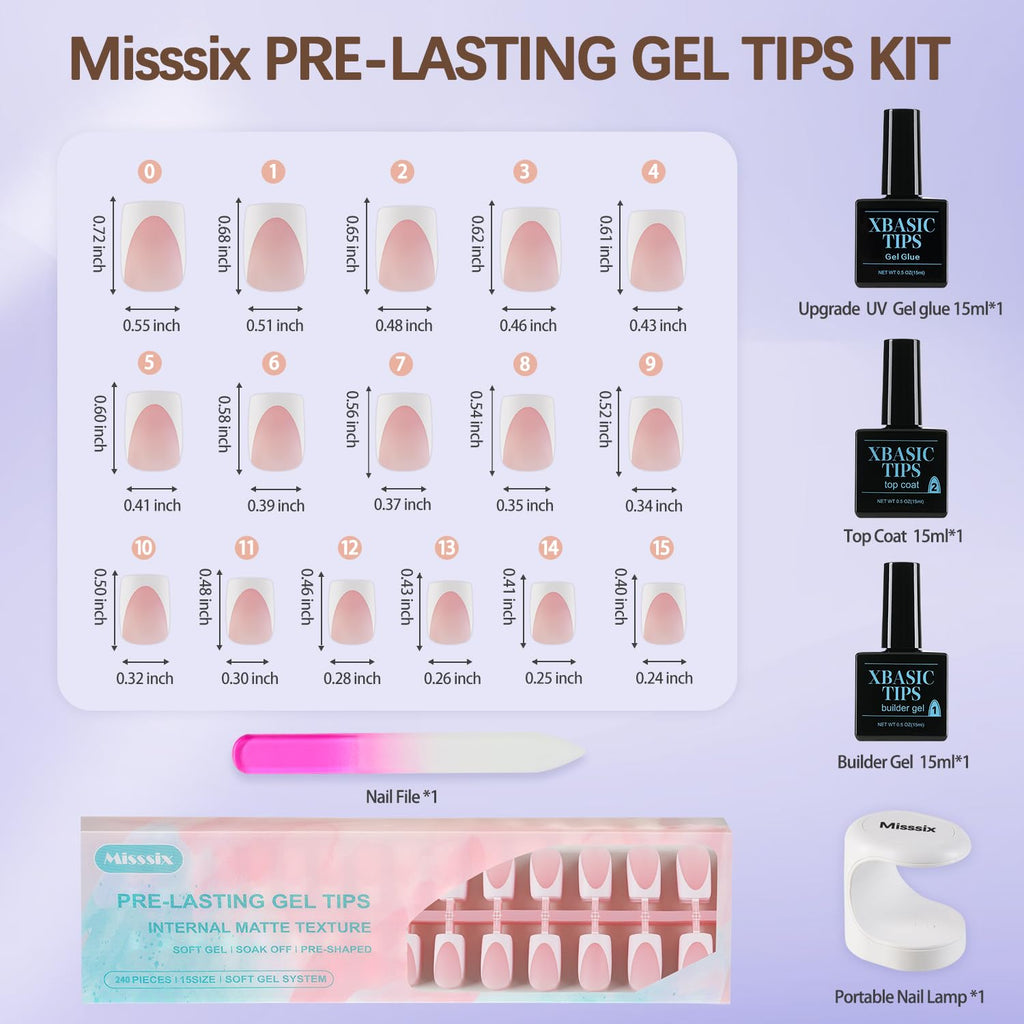Misssix French Tip Press On Nails – 160Pcs Pink Gel Tips, 16 Sizes