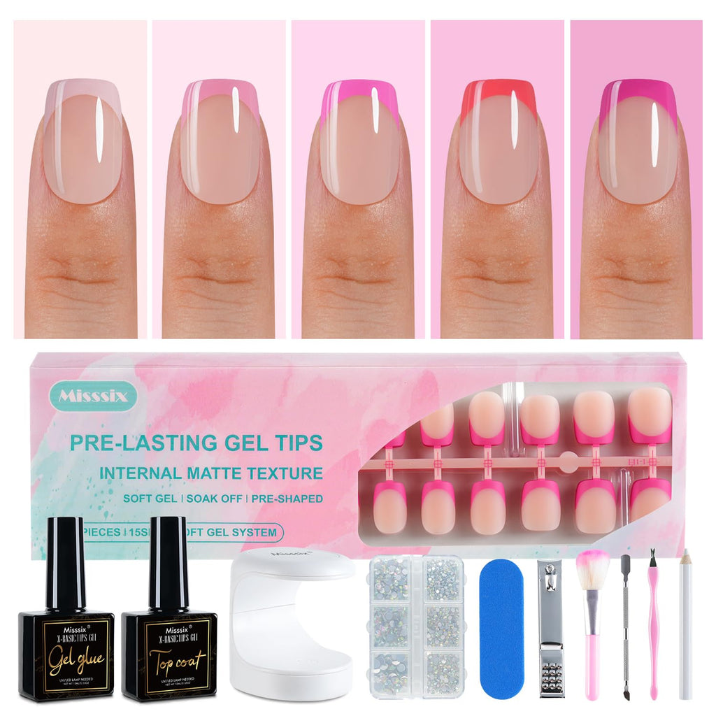Misssix French Tip Press On Nails – 150Pcs Short Square Gel Tips Starter Kit