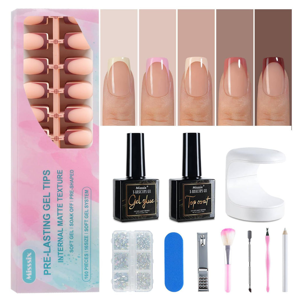Misssix French Tip Press On Nails – 160Pcs Short Square Gel Tips Starter Kit