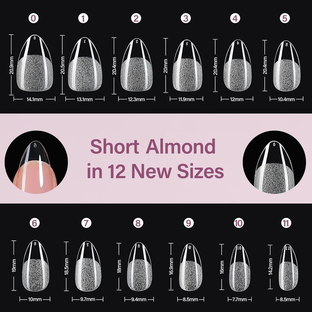 Misssix Short Almond Gel Nail Tips Kit – 360Pcs, 12 Sizes, 9-in-1 Gel Glue & Portable UV/LED Lamp