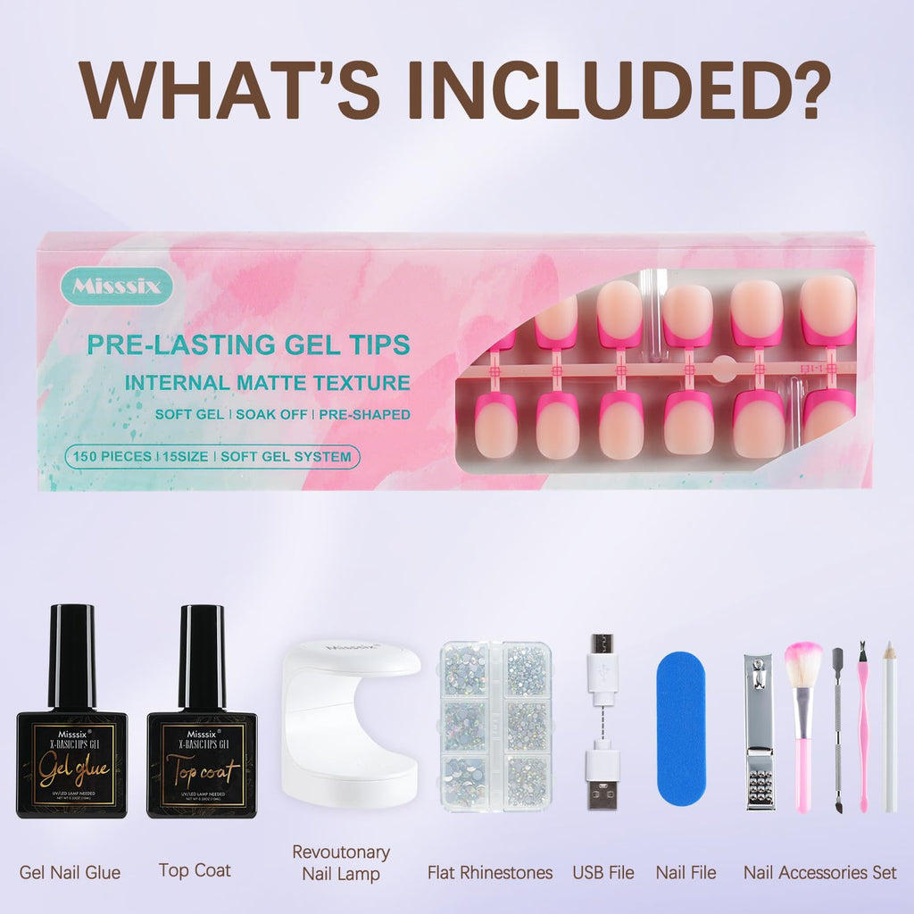 Misssix French Tip Press On Nails – 150Pcs Short Square Gel Tips Starter Kit