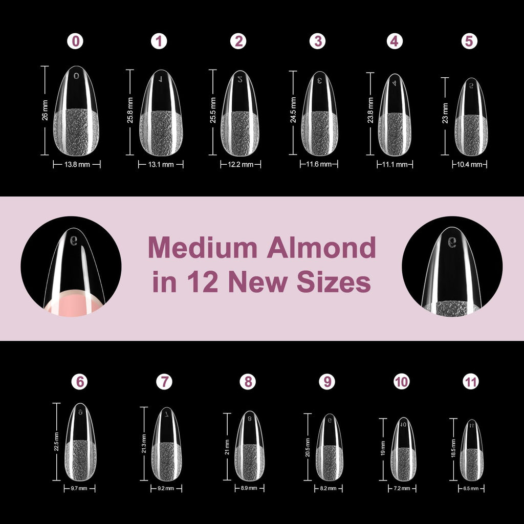Misssix Medium Almond Gel Nail Tips Kit – 360Pcs, 12 Sizes, Portable UV Lamp