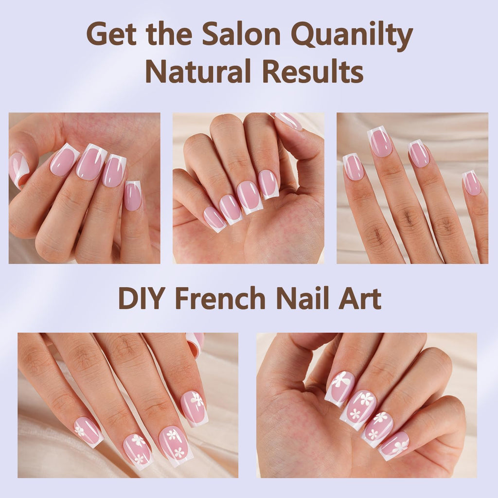 Misssix French Tip Press On Nails – 150Pcs Short Square Pink & White Gel Kit | DIY Nail Art Starter