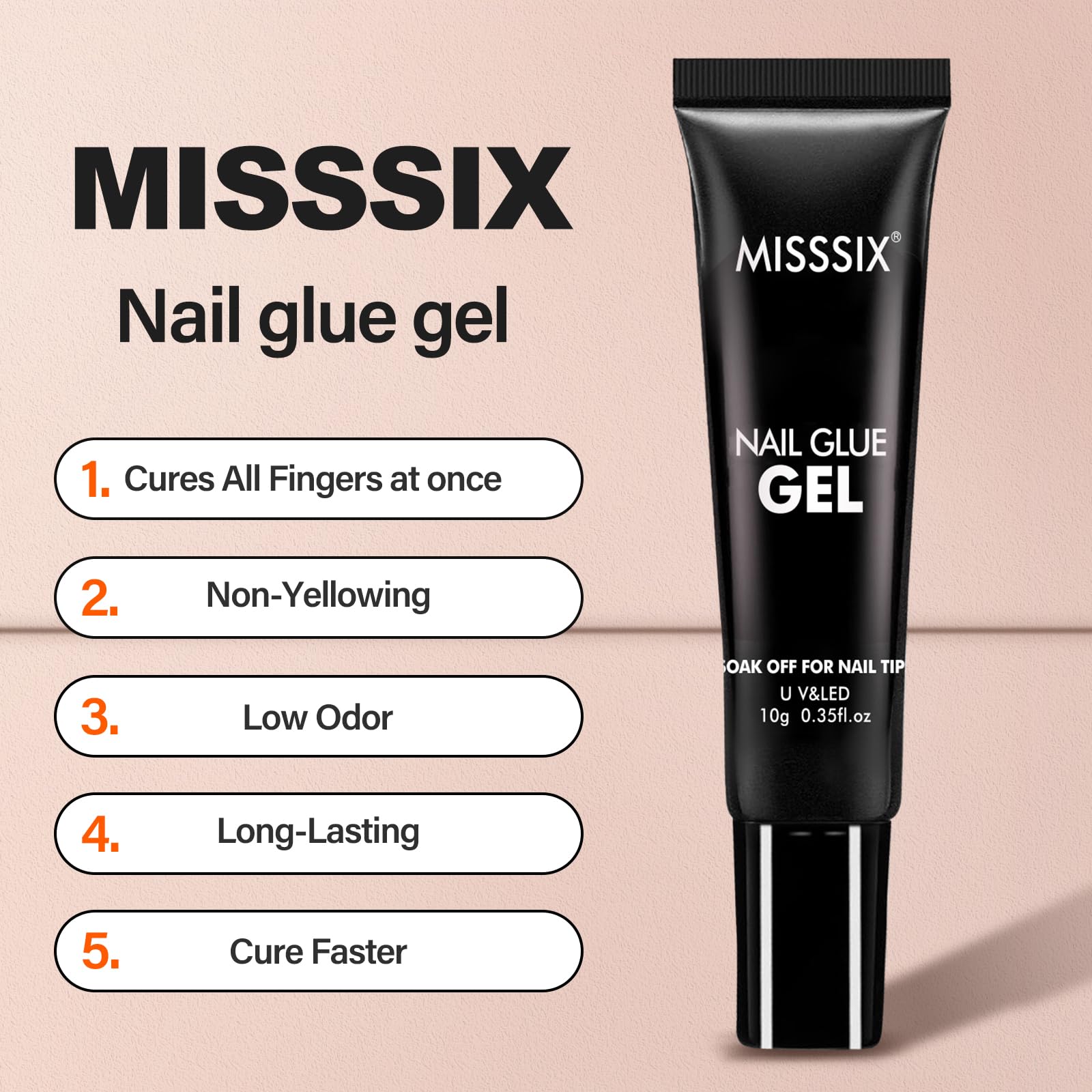 Misssix Short Almond Gel x Nail Tips Kit — 504Pcs Clear Nails, 12 Sizes, Portable UV Lamp