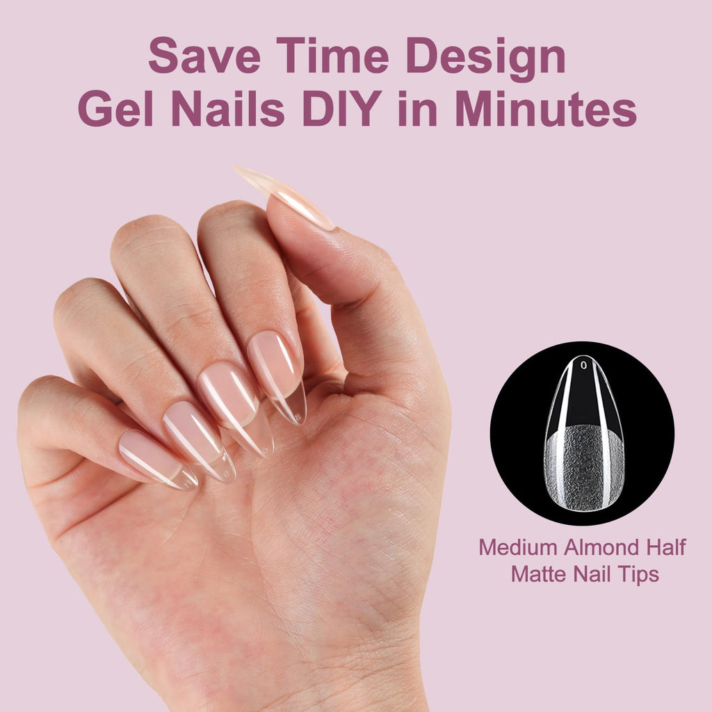 Misssix Medium Almond Gel Nail Tips Kit – 360Pcs, 12 Sizes, Portable UV Lamp