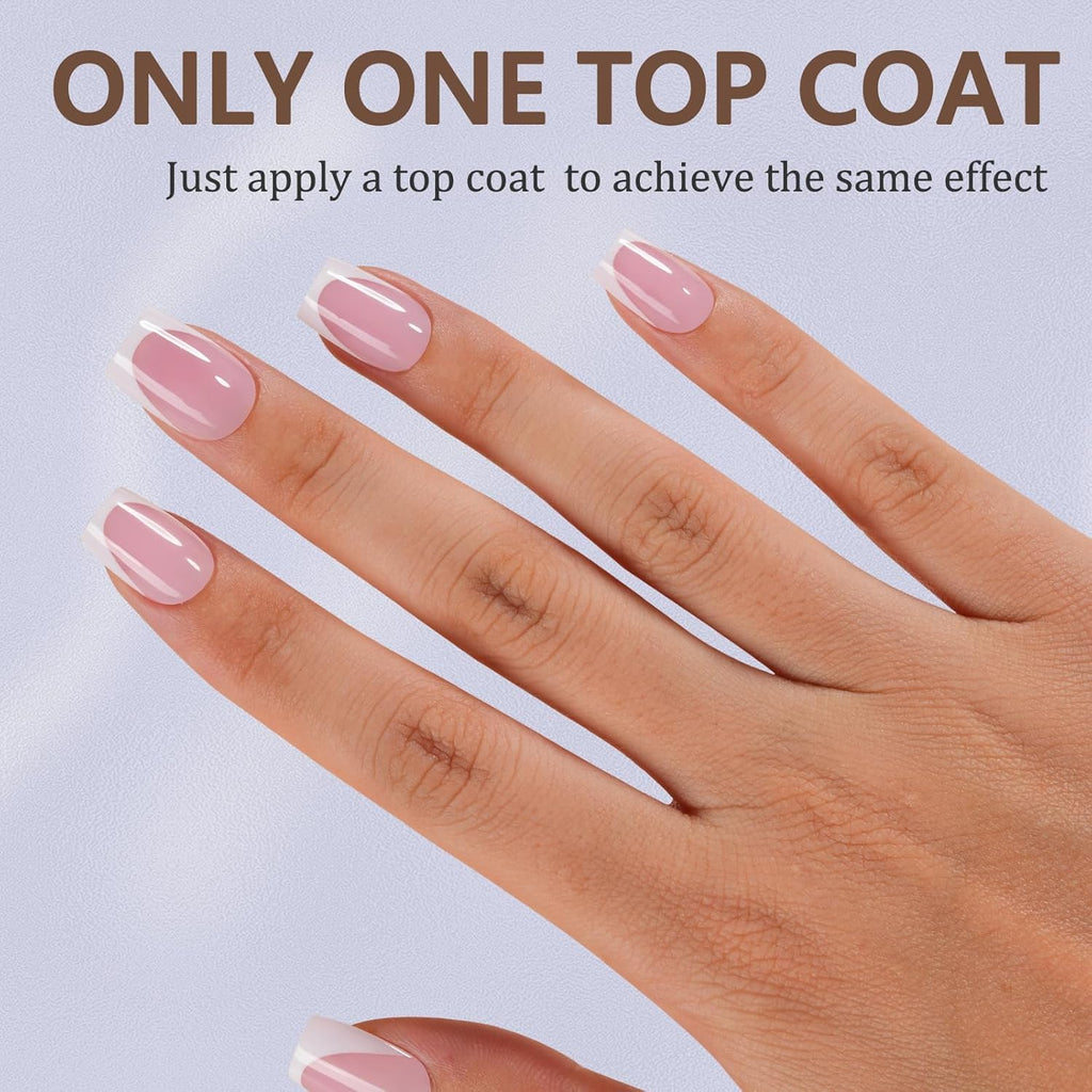 Misssix French Tip Press On Nails – 150Pcs Short Square Pink & White Gel Kit | DIY Nail Art Starter
