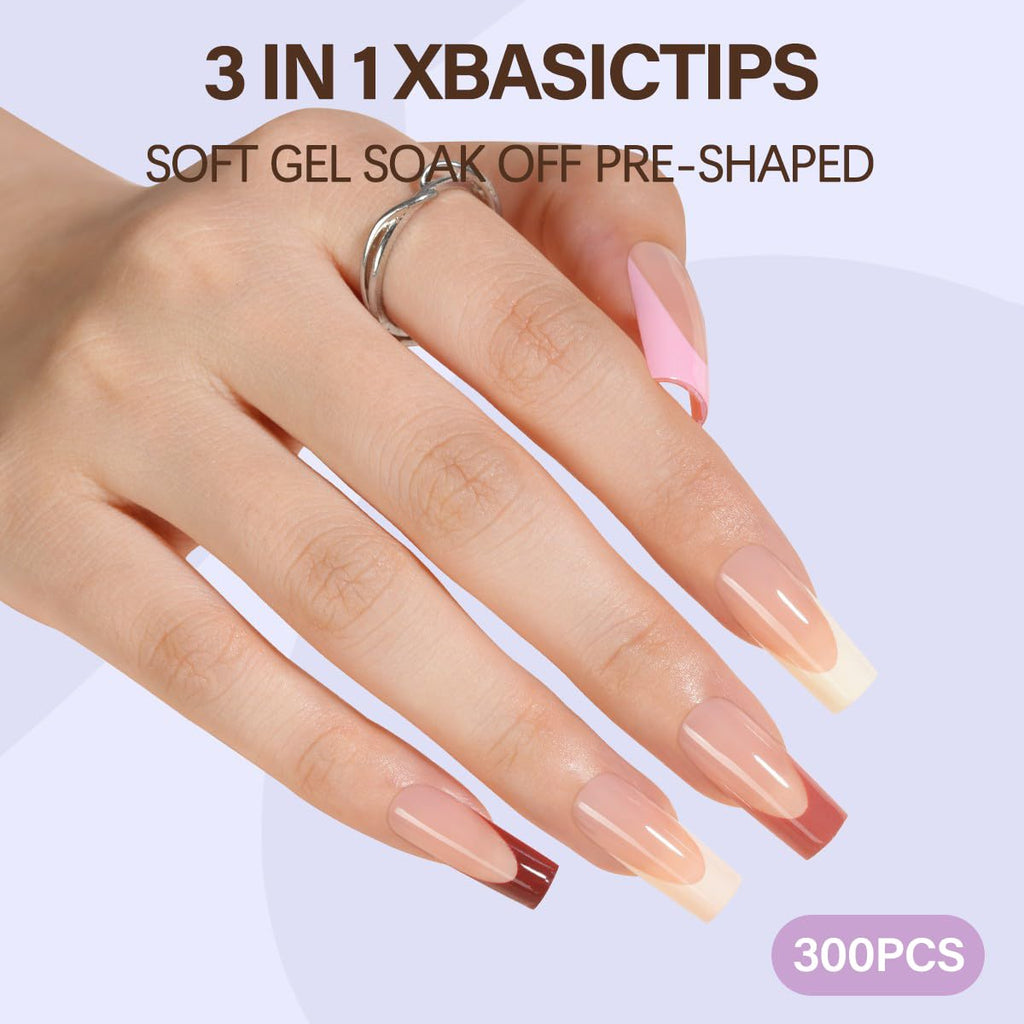 Misssix XBASICTIPS French Tip Press On Nails – 300Pcs Soft Gel Tips, 15 Sizes, No Filing Needed