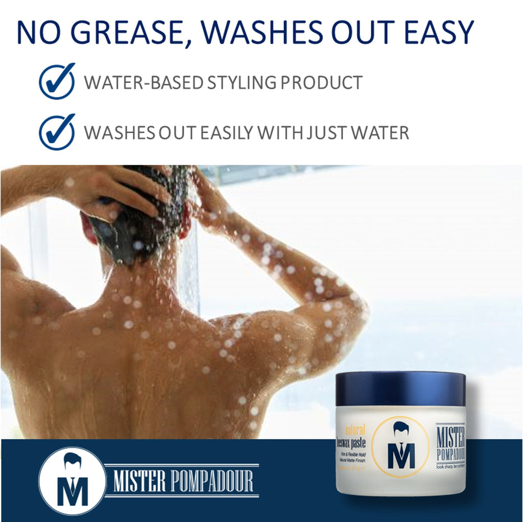 Mister Pompadour Natural Beeswax Paste — High Hold, Matte Finish, Water Based, 2oz