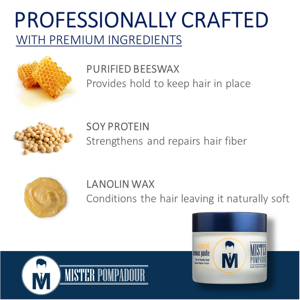 Mister Pompadour Natural Beeswax Paste — High Hold, Matte Finish, Water Based, 2oz