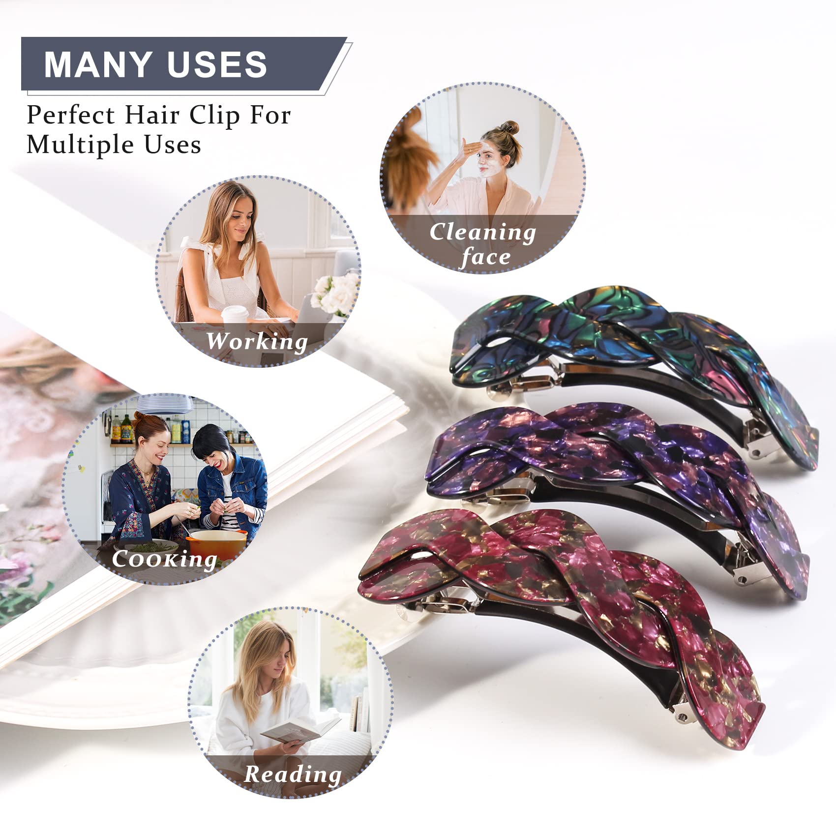 Mistofu Women's Hair Barrettes - Elegant French Retro Clips for Thick Hair (3-Pack, Large)