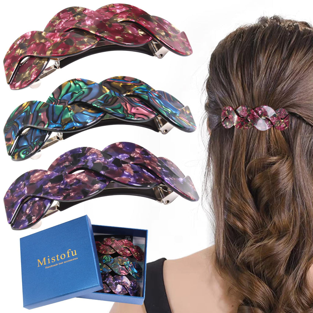 Mistofu Women's Hair Barrettes - Elegant French Retro Clips for Thick Hair (3-Pack, Large)