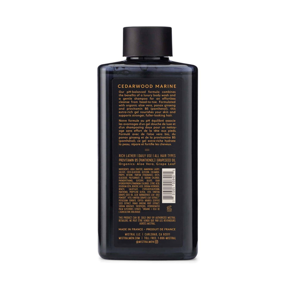 Mistral Cedarwood Marine 2-in-1 Body Wash & Shampoo for Men | Made in France