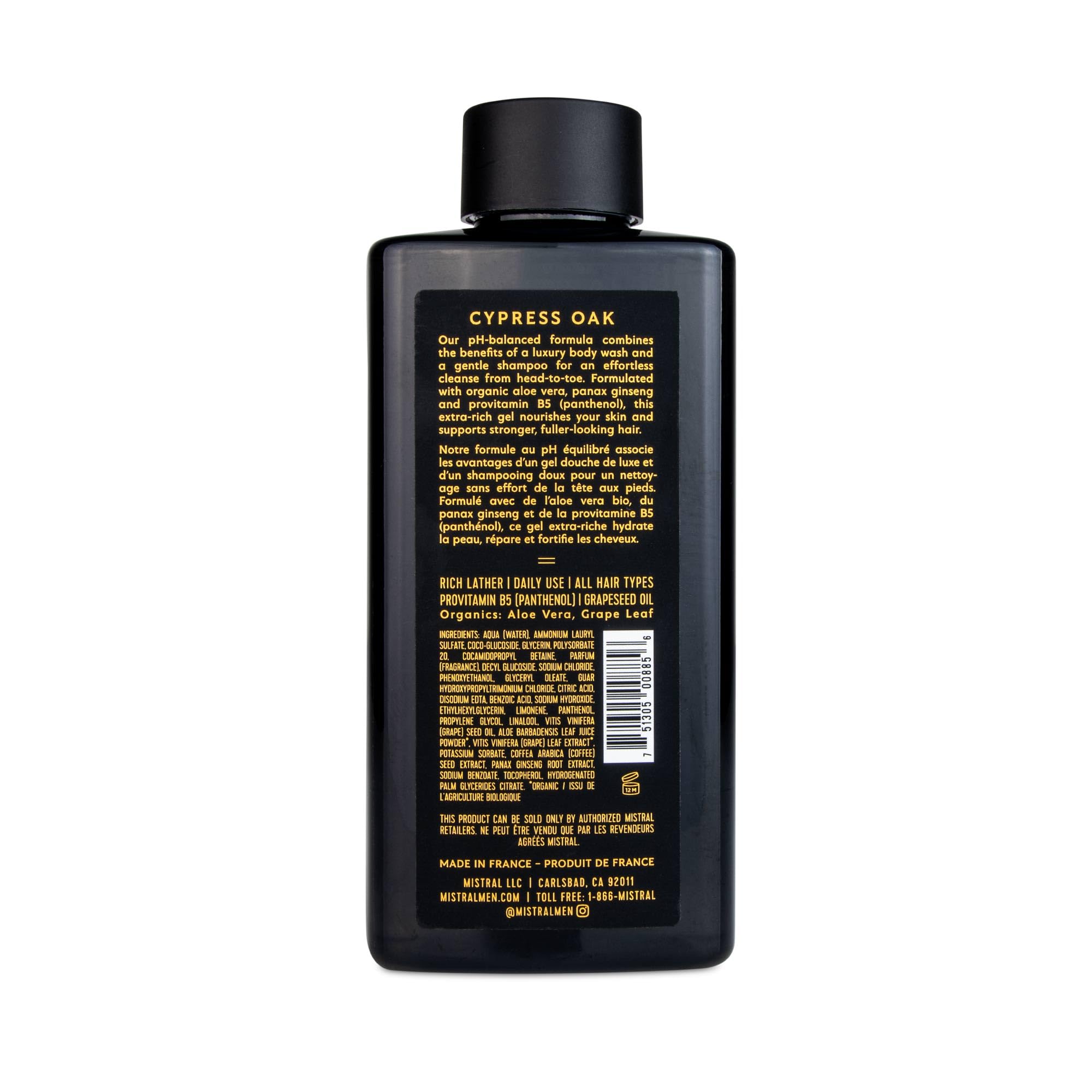 Mistral Cypress Oak 2-in-1 Body Wash & Shampoo for Men – Made in France | SLS & Paraben Free