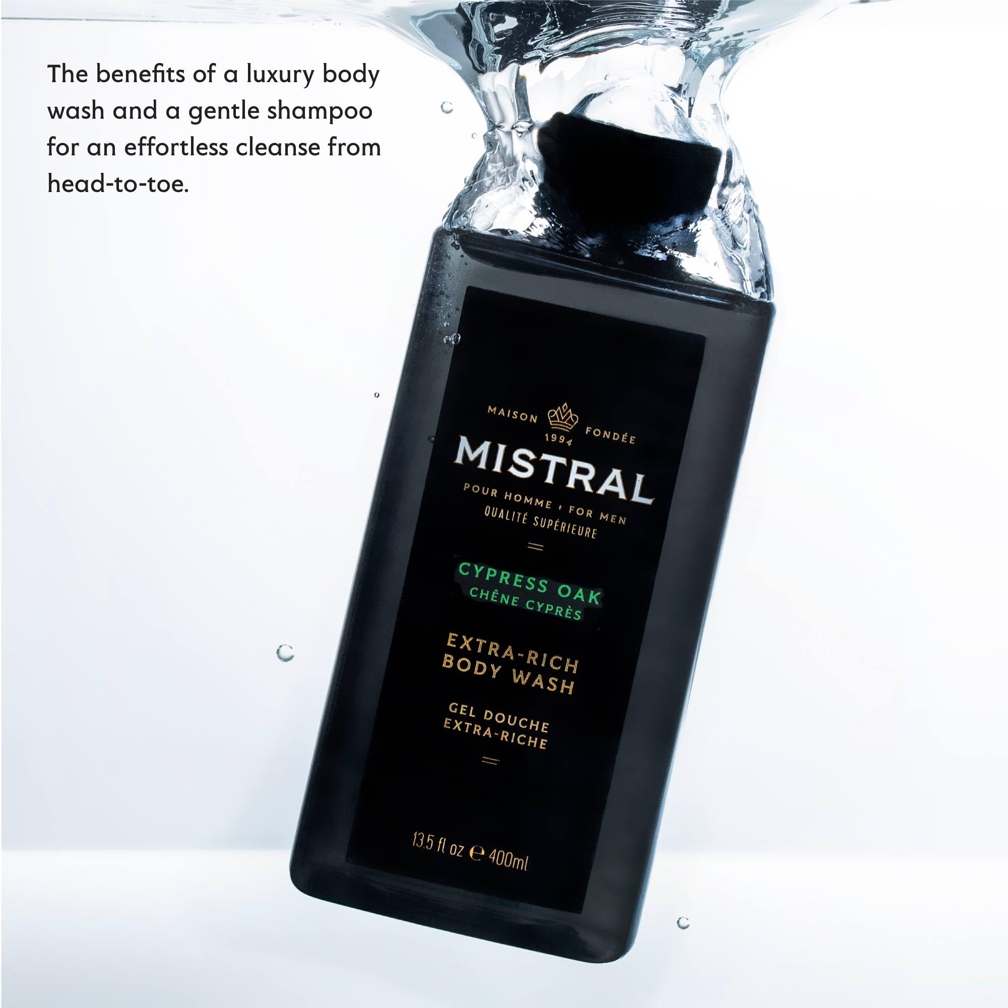 Mistral Cypress Oak 2-in-1 Body Wash & Shampoo for Men – Made in France | SLS & Paraben Free