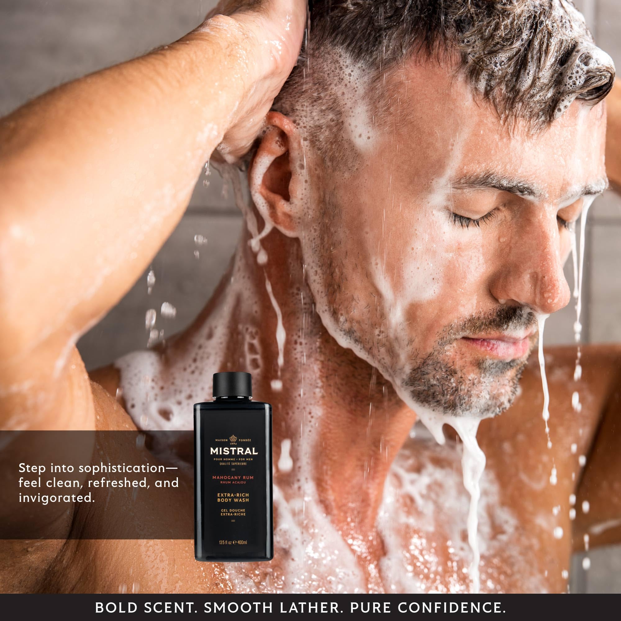 Mistral Mahogany Rum 2-in-1 Men’s Body Wash & Shampoo – 13.5 oz | Natural, SLS/Paraben/Phthalate Free, Made in France