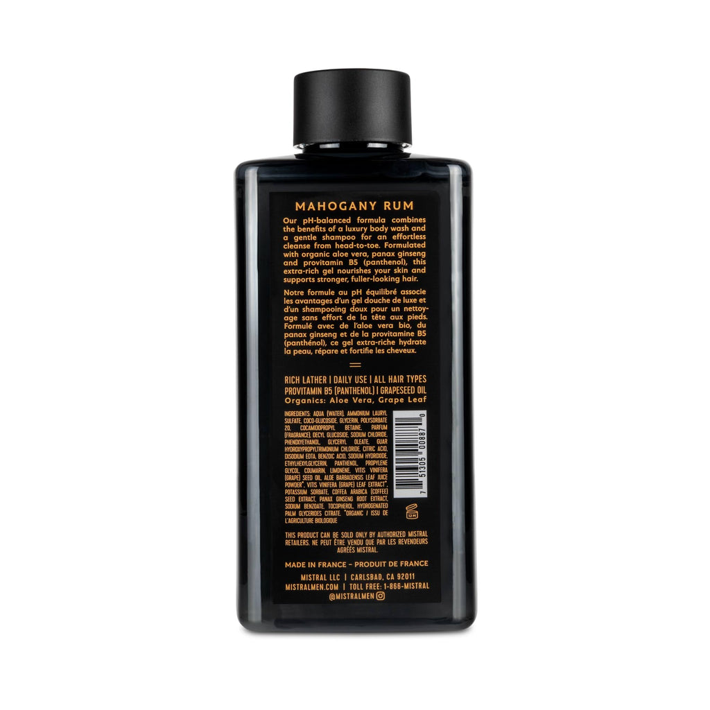 Mistral Mahogany Rum 2-in-1 Men’s Body Wash & Shampoo – 13.5 oz | Natural, SLS/Paraben/Phthalate Free, Made in France