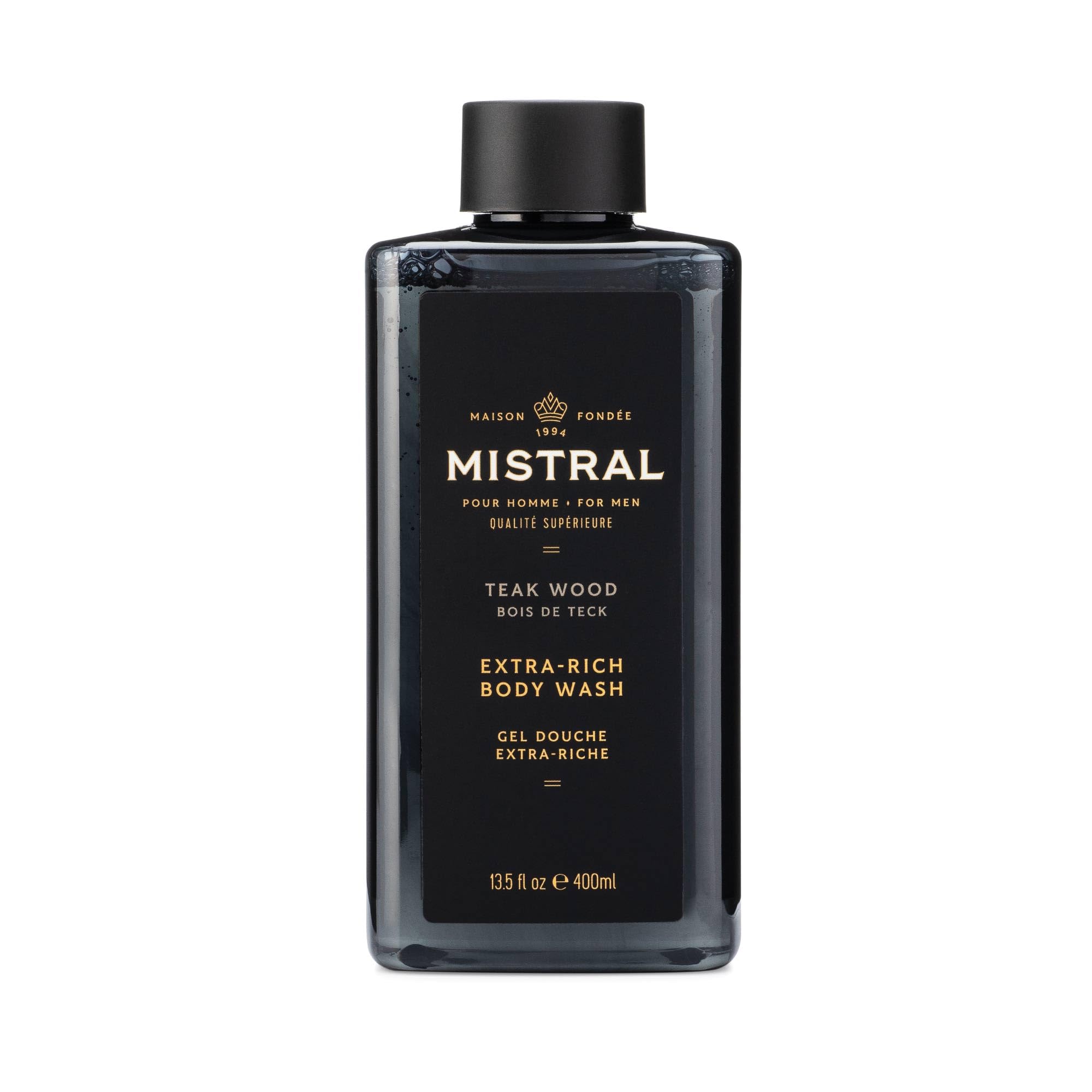 Mistral Teakwood 2-in-1 Body Wash & Shampoo for Men – 13.5 oz, Made in France