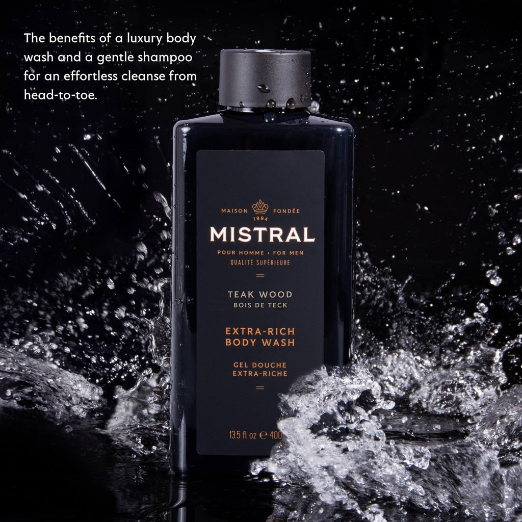 Mistral Teakwood 2-in-1 Body Wash & Shampoo for Men – 13.5 oz, Made in France