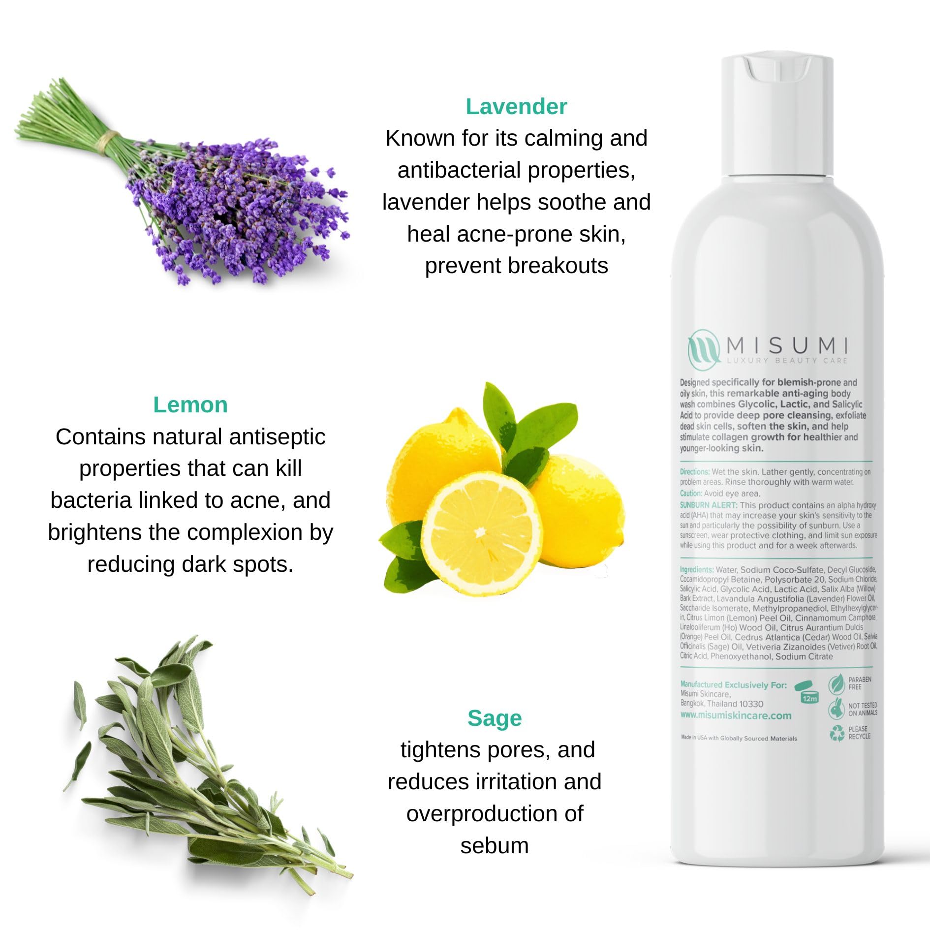 Misumi Acne Body Wash 120ml – KP & Bacne Treatment with Salicylic & Glycolic Acids
