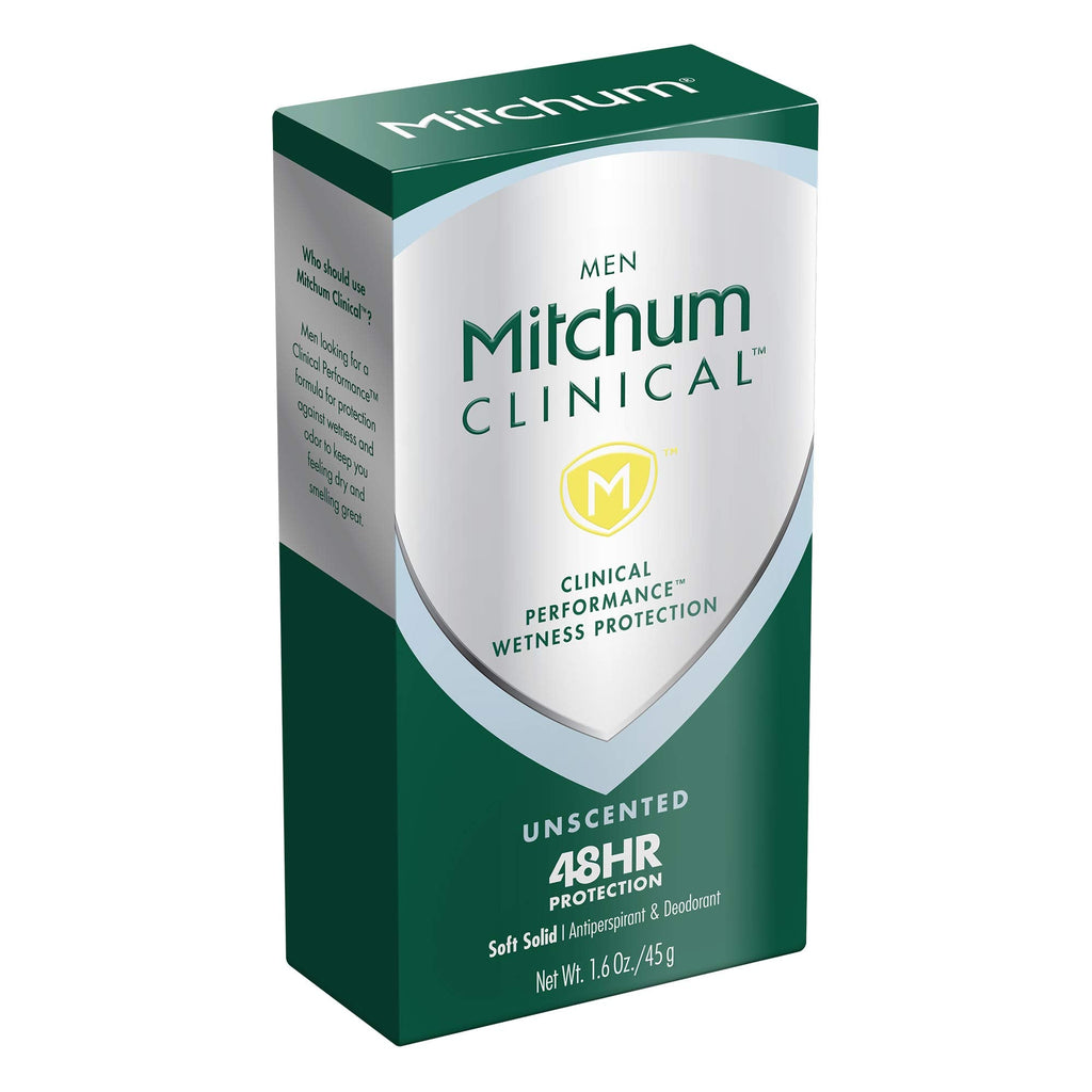 Mitchum Men Clinical Soft Solid Antiperspirant Deodorant Unscented – 1.6 Ounce | 48-Hour Protection