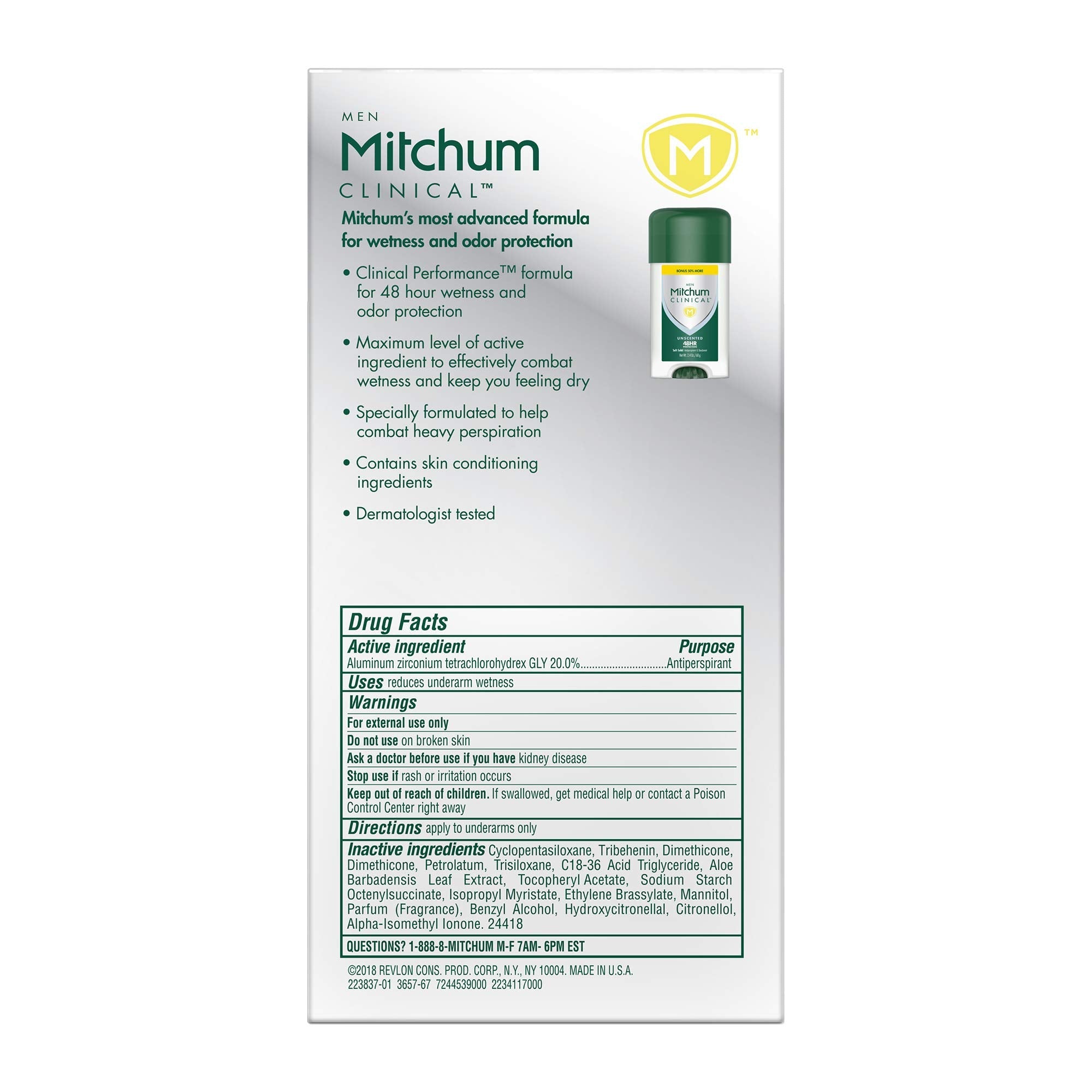 Mitchum Men Clinical Soft Solid Antiperspirant Deodorant Unscented – 1.6 Ounce | 48-Hour Protection