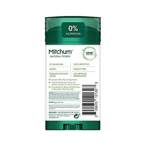 Mitchum Natural Power Bamboo Powder Deodorant — Cedarwood, Aluminum-Free, 24-Hour Protection