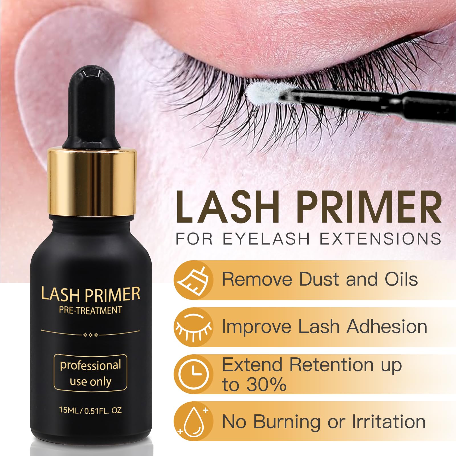 Miuffue Lash Bonder Primer & Shampoo Kit for Eyelash Extensions – Pro Use (15ml+15ml+60ml)