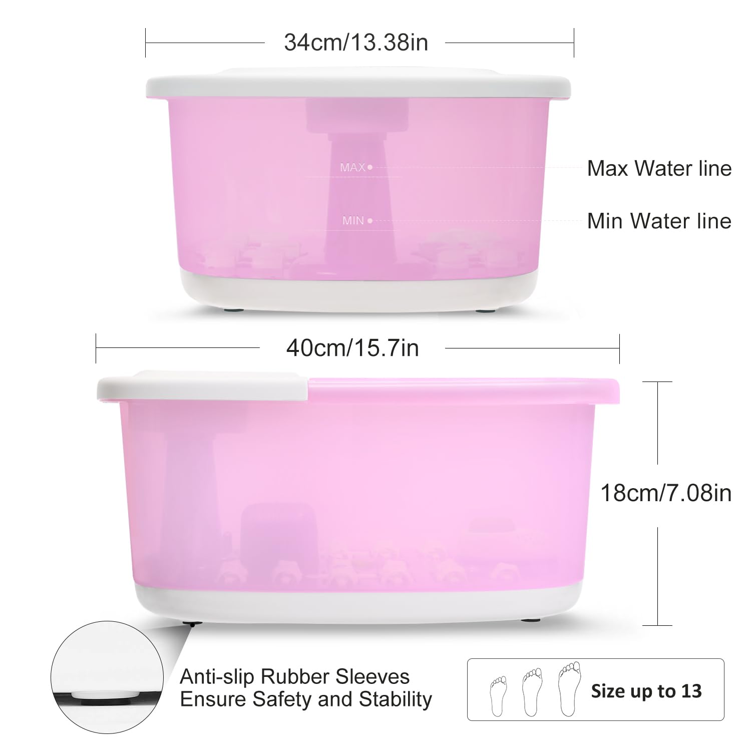 Miwhale Foot Spa Bath Massager — Heat, Bubbles, Vibration, Infrared Light | 16 oz Lavender Soak (Pink)