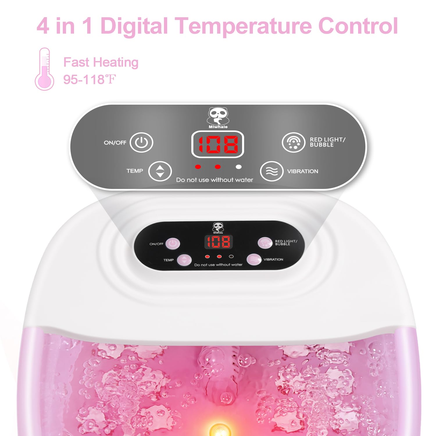 Miwhale Foot Spa Bath Massager — Heat, Bubbles, Vibration, Infrared Light | 16 oz Lavender Soak (Pink)