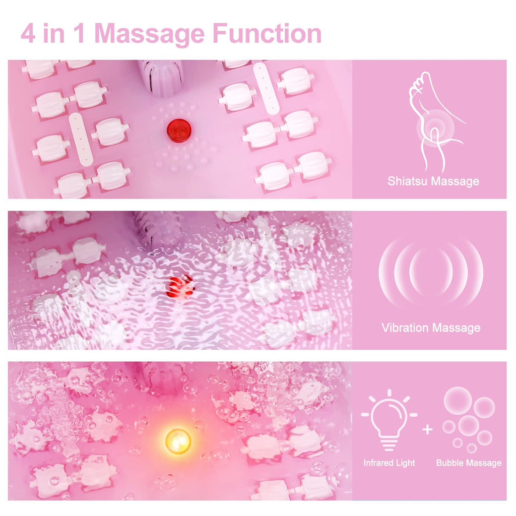 Miwhale Foot Spa Bath Massager — Heat, Bubbles, Vibration, Infrared Light | 16 oz Lavender Soak (Pink)